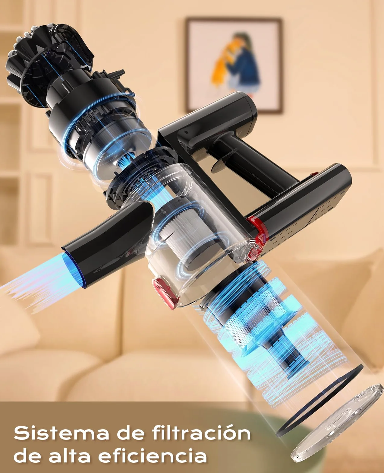Aspiradora sin Cable 35kPa 6 en 1 Inalámbrica 35minutos Batería Extraíble para Pelo de Mascota Alfombra Suelo Duro