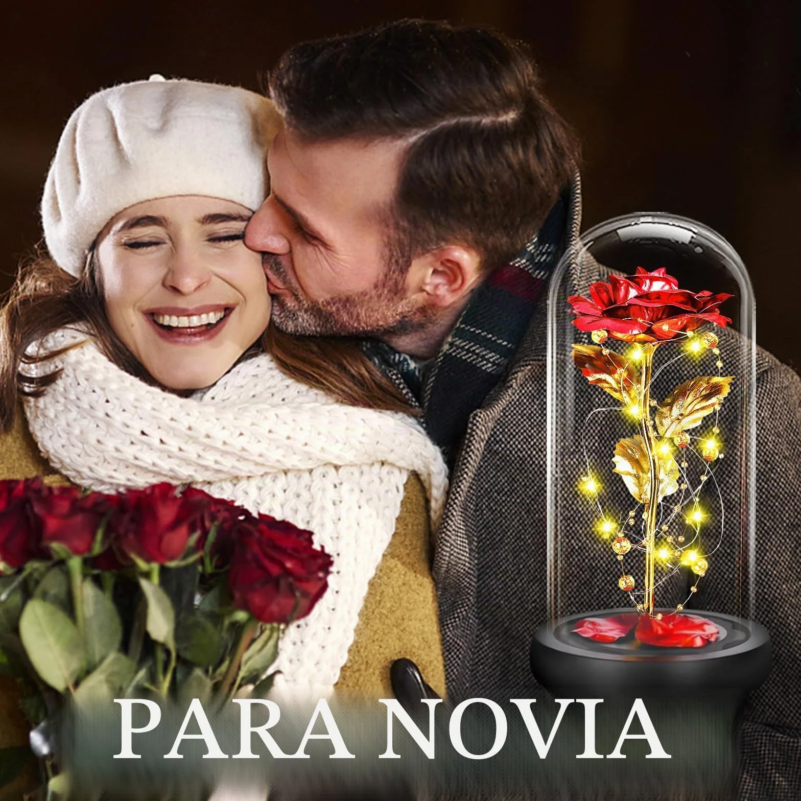 BOLEi Rosa eterna para Ella, Rosa de la Bella y la Bestia, Rosa eterna en Cristal con LED, Boda para Ella, Regalos de cumpleaños para Ella, Regalo de Rosa preservada para Ella, mamá, Abuela