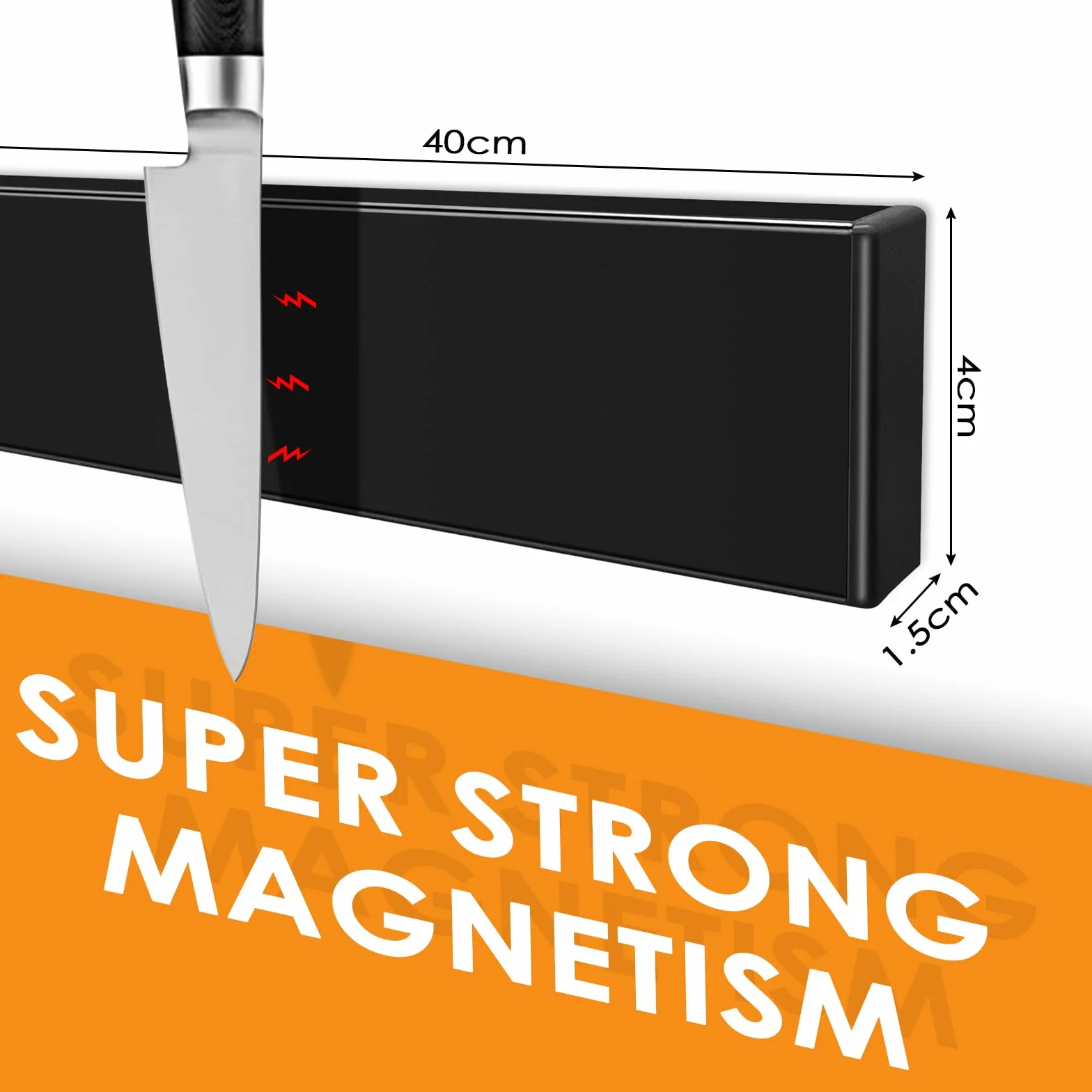 Iman Cuchillos de Cocina 40cm Acero Inoxidable Barra Magnetica Soporte Magnetico Negra Adhesivo