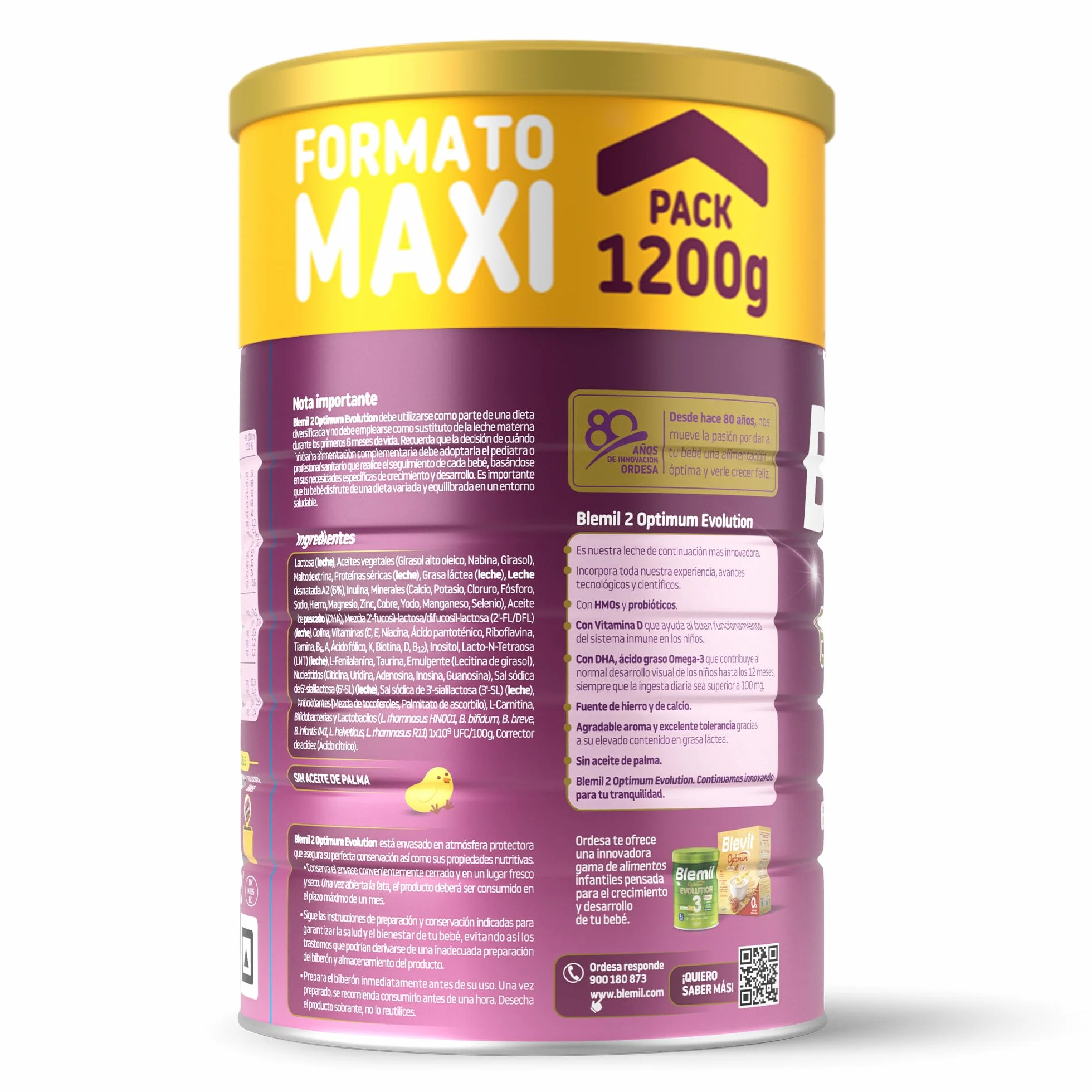 Blemil 2 Optimum Evolution 1200g Leche de Continuación en Polvo para Bebé Desde 6 Meses
