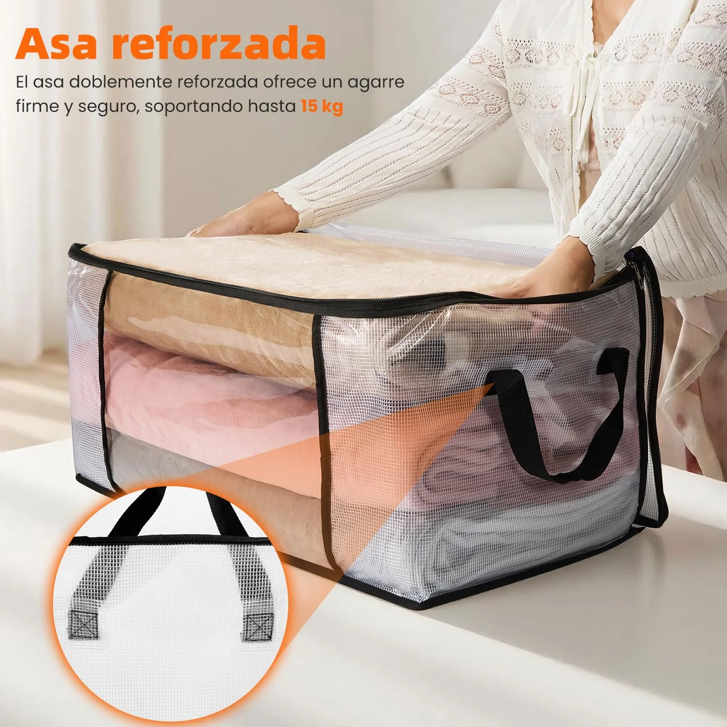 Organizador Ropa Transparente 60L Cajas Plegables Armario Bolsa Almacenamiento Mantas Juguetes