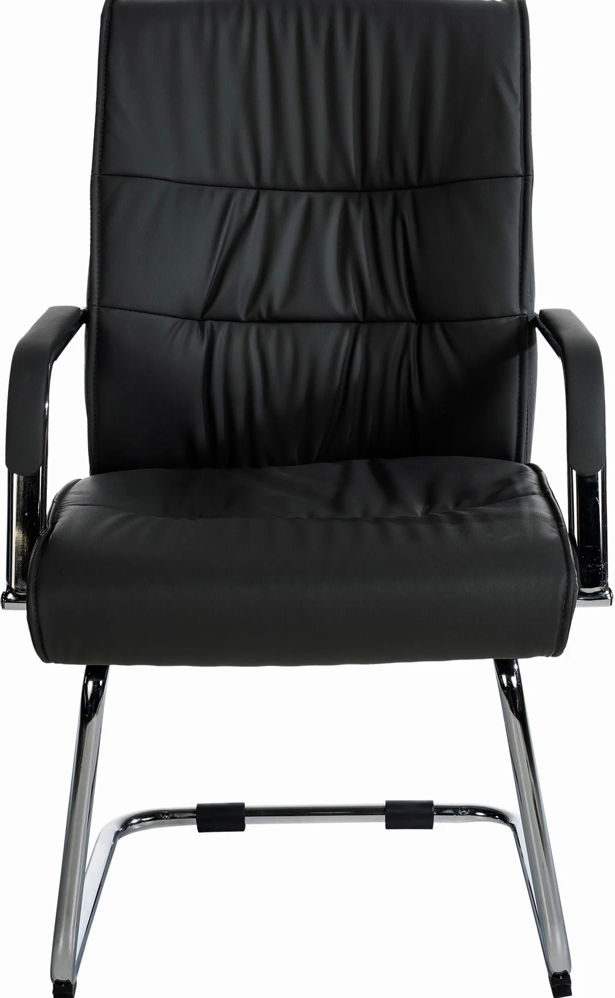 Silla Estilo Cantilever Sievert Tapizada en Cuero Sintético, Silla de Conferencias con Reposabrazos, Silla de Oficina Sin Ruedas, Negro