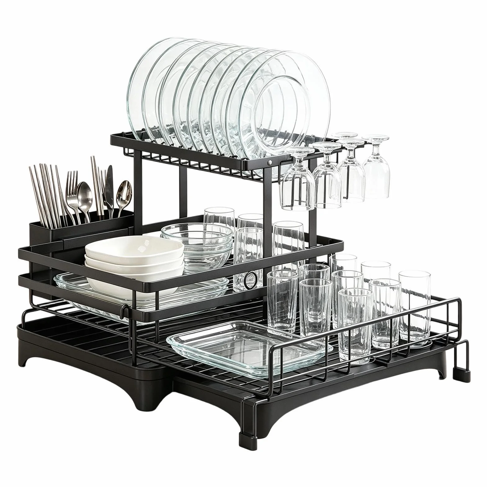 Escurridor Platos para Encimera Cocina Gran Capacidad Extensible con | Escurridor De Platos Metálico Con Desagüe Para Platos Tazas Cubiertos Esponjas Hogar Apar