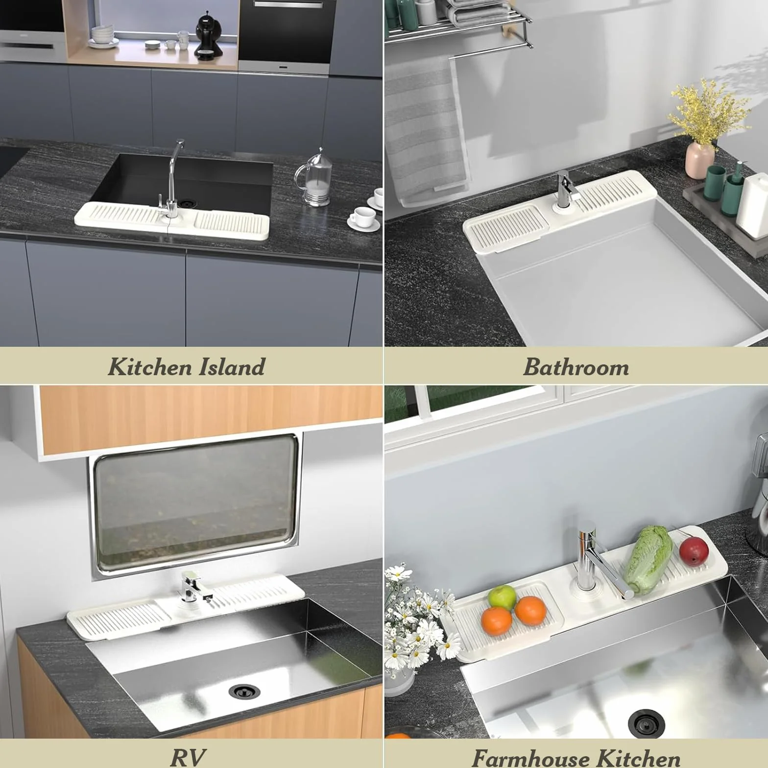 2 Piezas Escurridor Fregadero Accesorios Cocina Alfombrilla Silicona Fregadero Bandeja de Goteo Almohadilla de Secado de Agua para Drenaje Grifo Cocina Encimeras Baño (39,5x11,7cm)