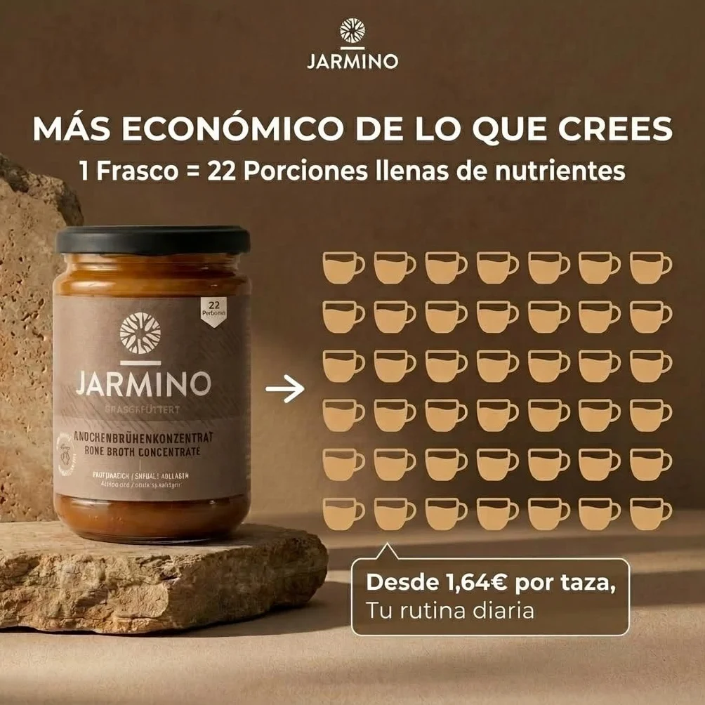 JARMINO Caldo de Huesos Orgánico Concentrado, Bone Broth de Res de Pastoreo, Colágeno Tipos 1 2 3, Keto Paleo AIP, 220 g