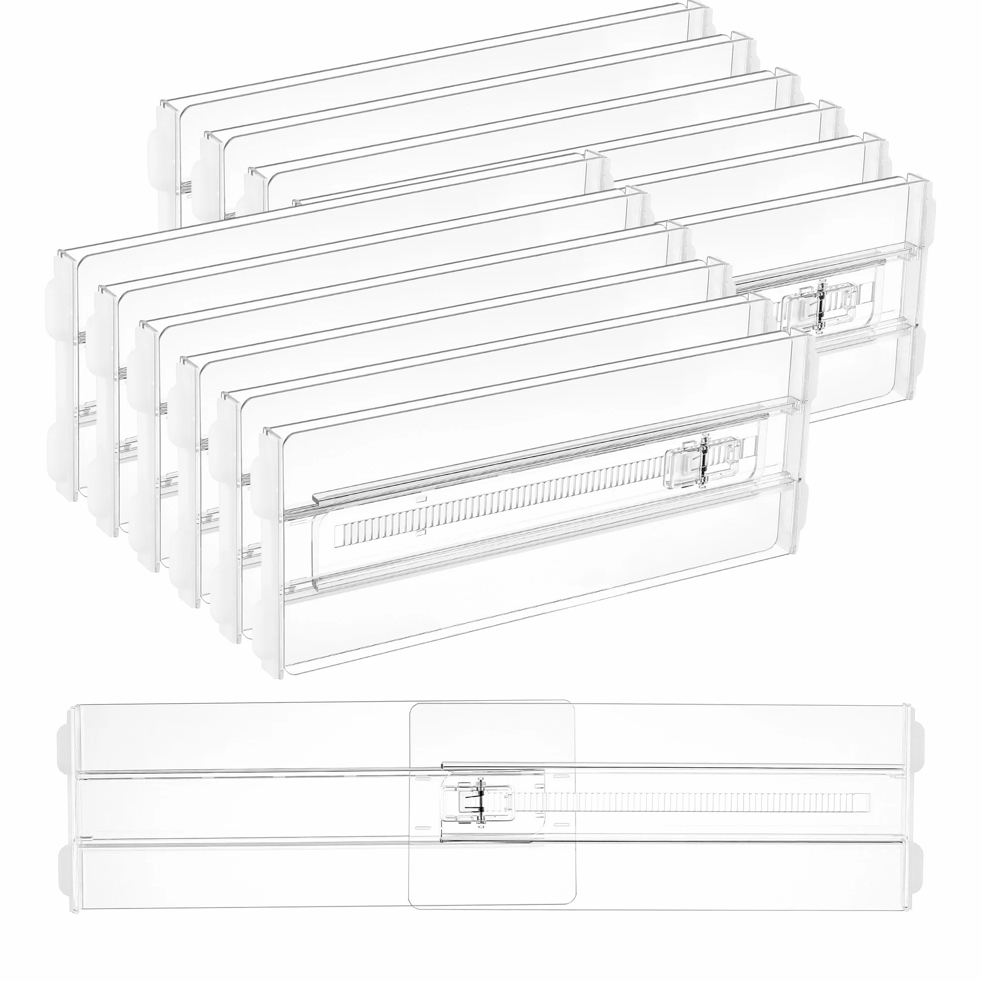 Vtopmart Paquete de 12 separadores de cajones para ropa, 10.2 cm de alto, 25.9 cm-41.9 cm, organizador de cajones expandibles ajustables, separadores de plástico transparente para cómoda, ropa de bebé