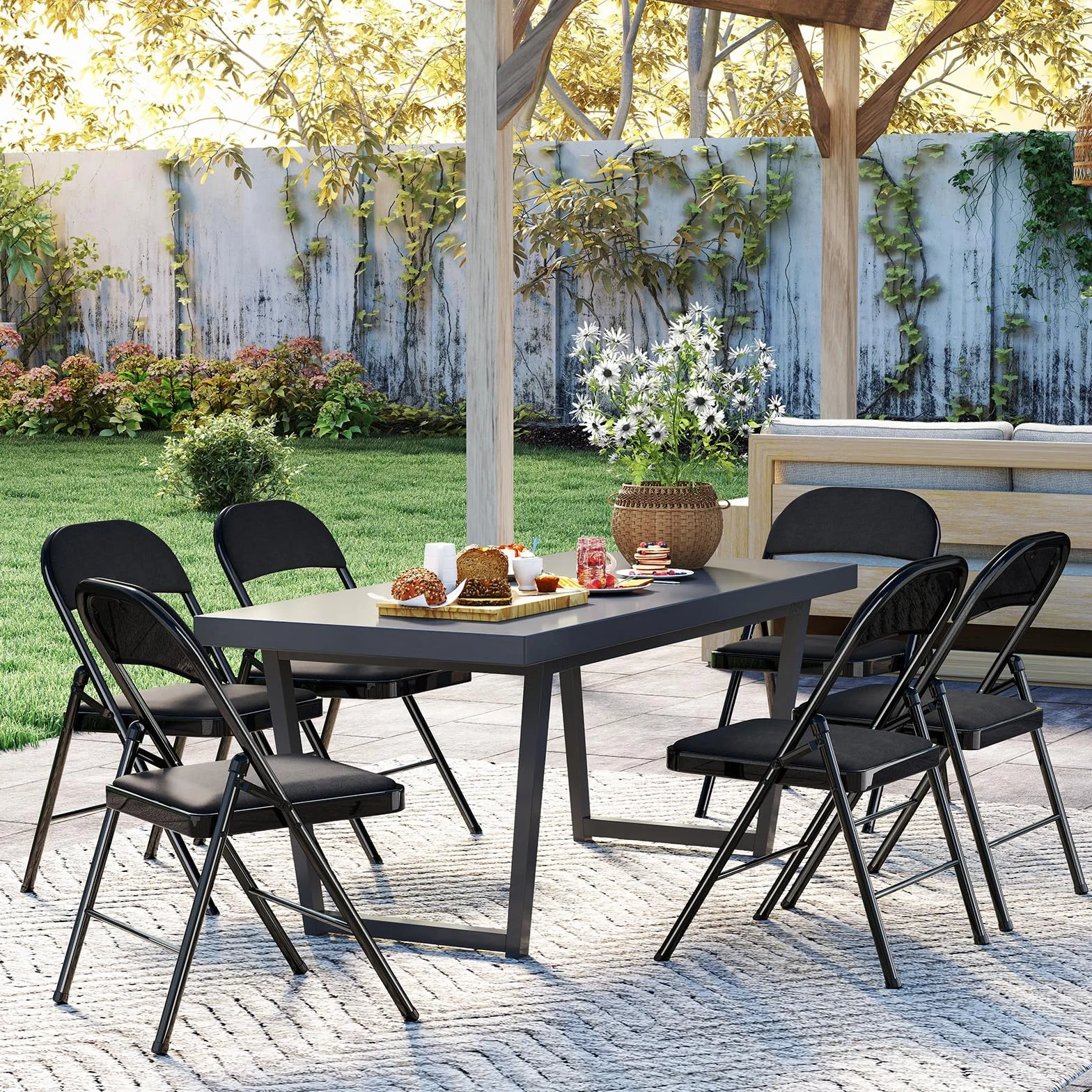Set de 6 Sillas Plegables –Sillas de Comedor, Jardín, Camping, Plegables, para Balcón, Sala de Estar, Restaurante y Conferencias, Ergonómicas, hasta 158 kg, Negro