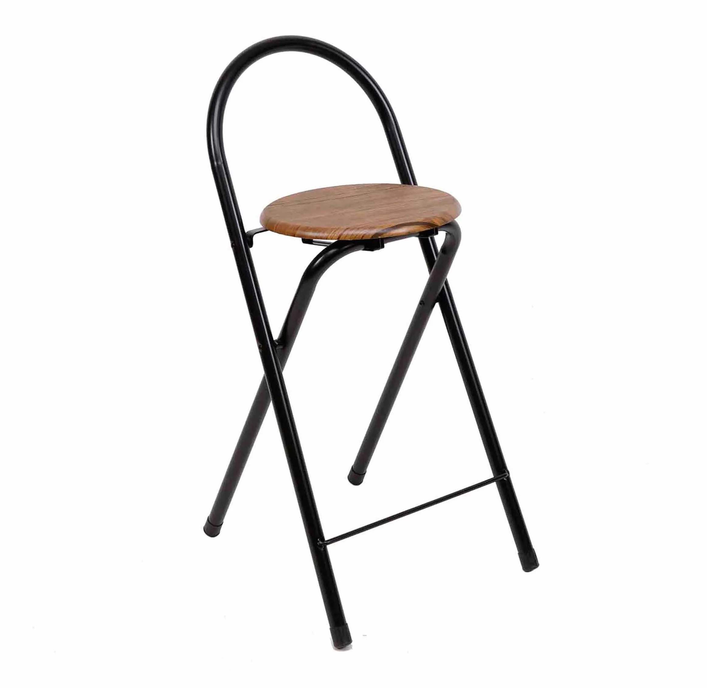 THE SECRET HOME - Taburete Plegable de Cocina - Asiento Plegable de Metal y Madera - Taburete Apto para Interior y Exterior (Alto: 80 cm x Largo: 40 cm - Madera Oscura/Negro)