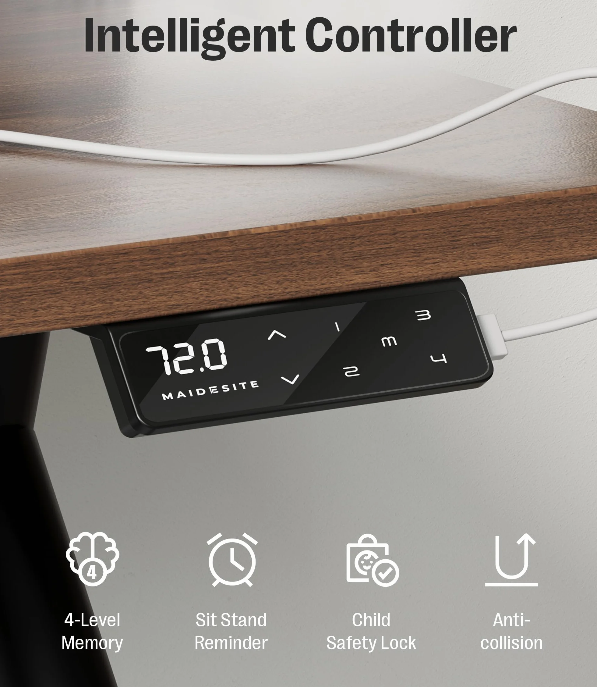MAIDeSITe Mesa Escritorio Elevable 140x70cm, Estable Eléctrica Elevable Escritorio con Patas Ovaladas Ramificadas, Soporte para Monitor y Pantalla de Fieltro Privada, Mesa para Oficina Hogar