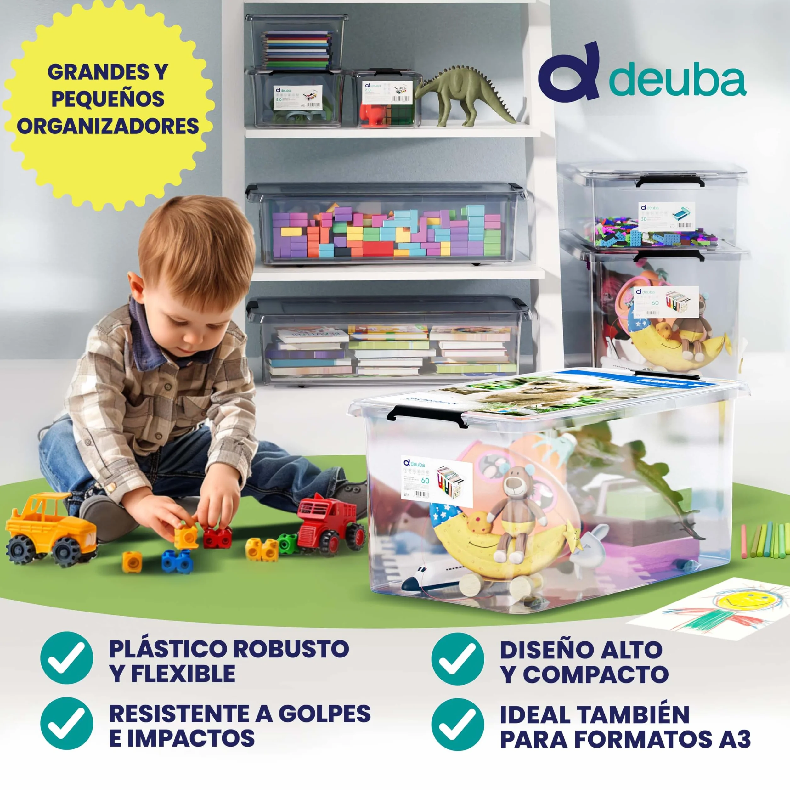 Deuba 4X Cajas de Almacenamiento 60L Tapa Clips de Cierre Transparentes Apilable