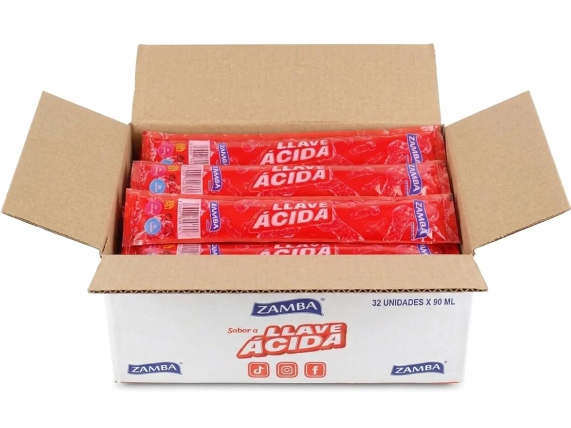 Polos Llaves Ácidas Caja 32 Polos 90 ml Sabor Refrescante Ácido Golosina Líquida para Congelar