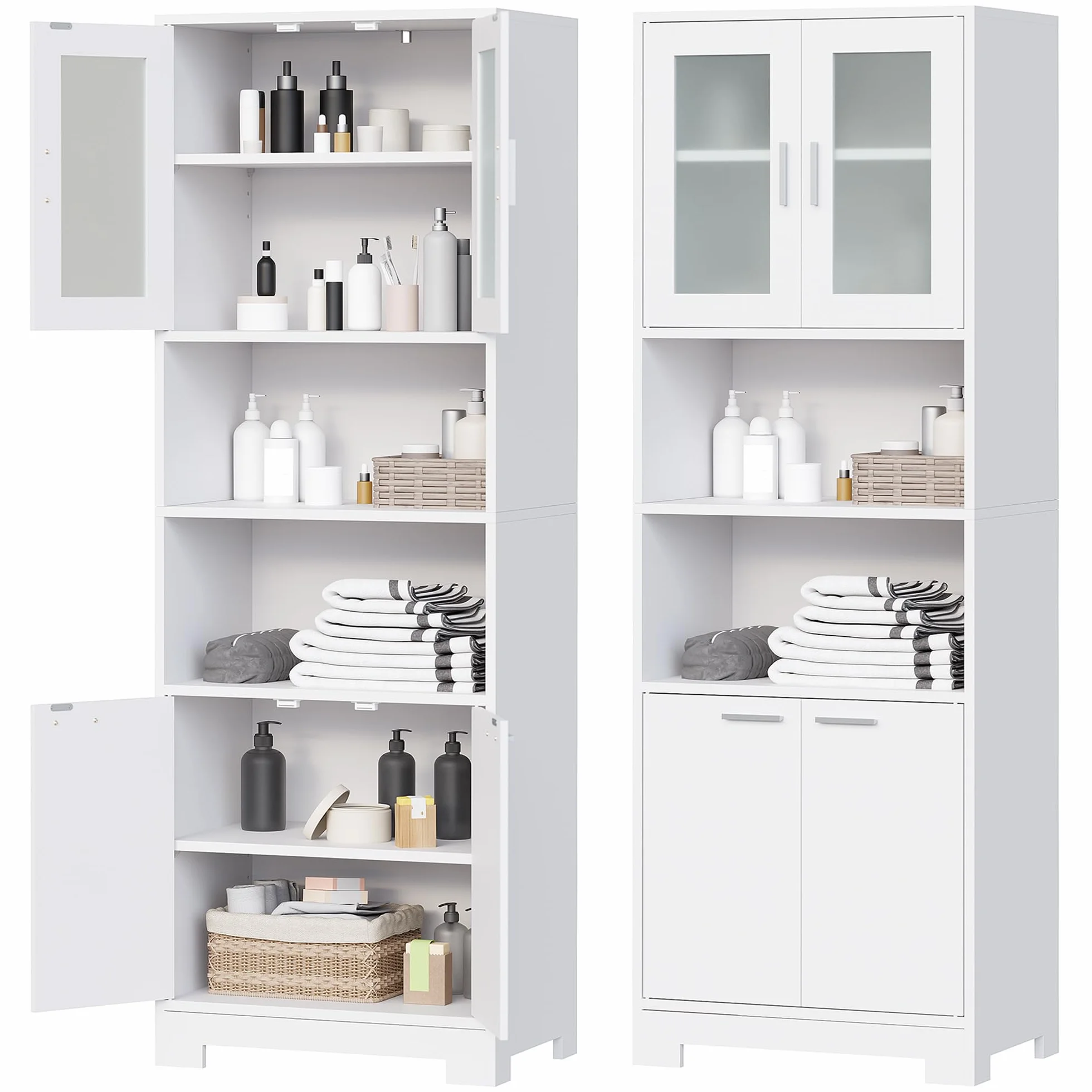 BEWISHOME Armario Alto de Baño 40x60x180 cm Blanco con 2 Estantes Ajustables