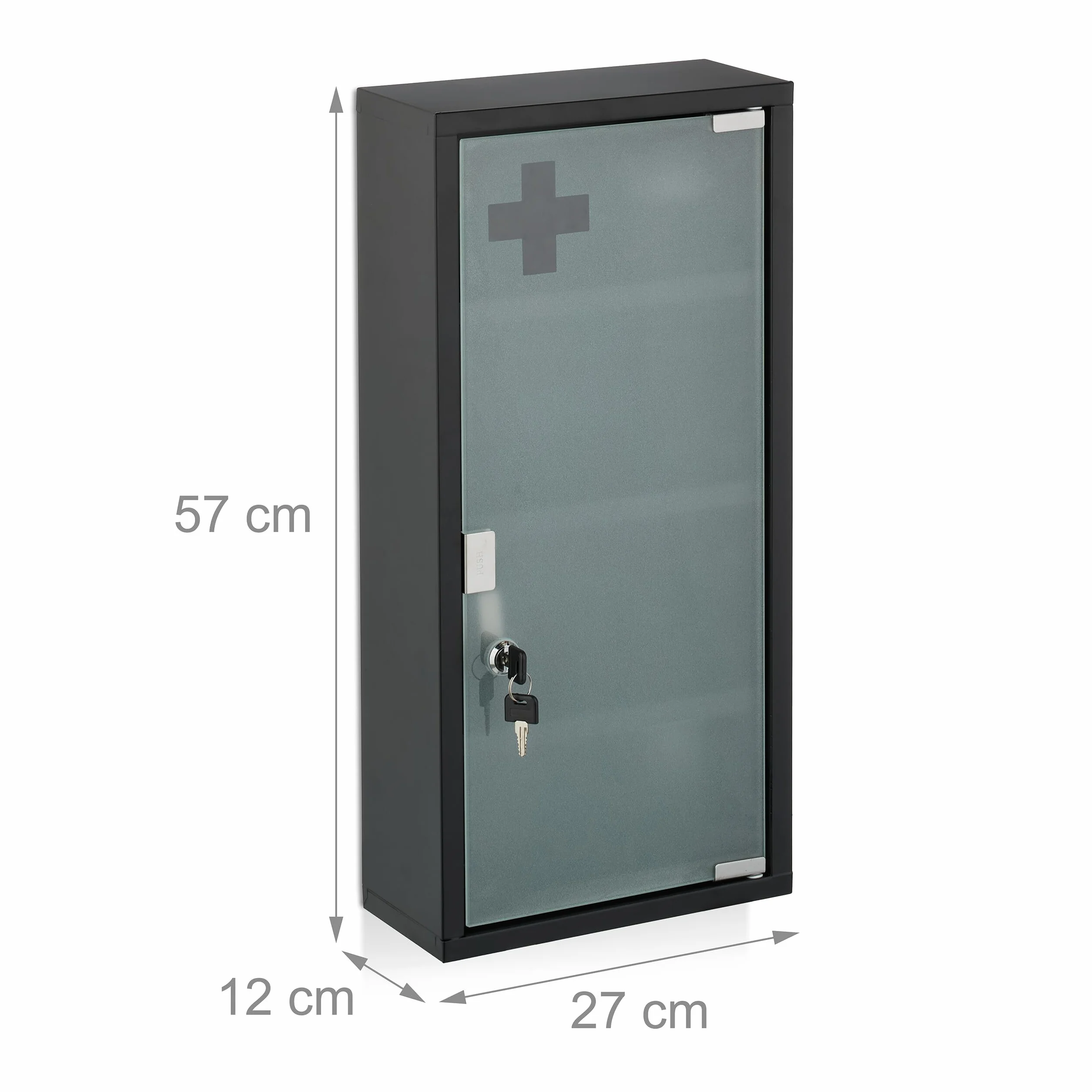 Relaxdays Botiquín de Pared Armario Medicamentos 4 Estantes 57 x 27 x 12 cm Acero Puerta Vidrio Negro