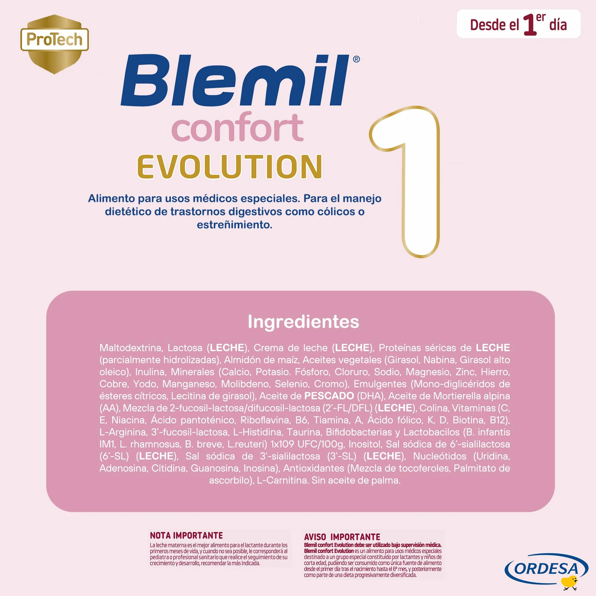 Blemil 1 Confort Evolution 800g Fórmula de Inicio en Polvo para Bebé