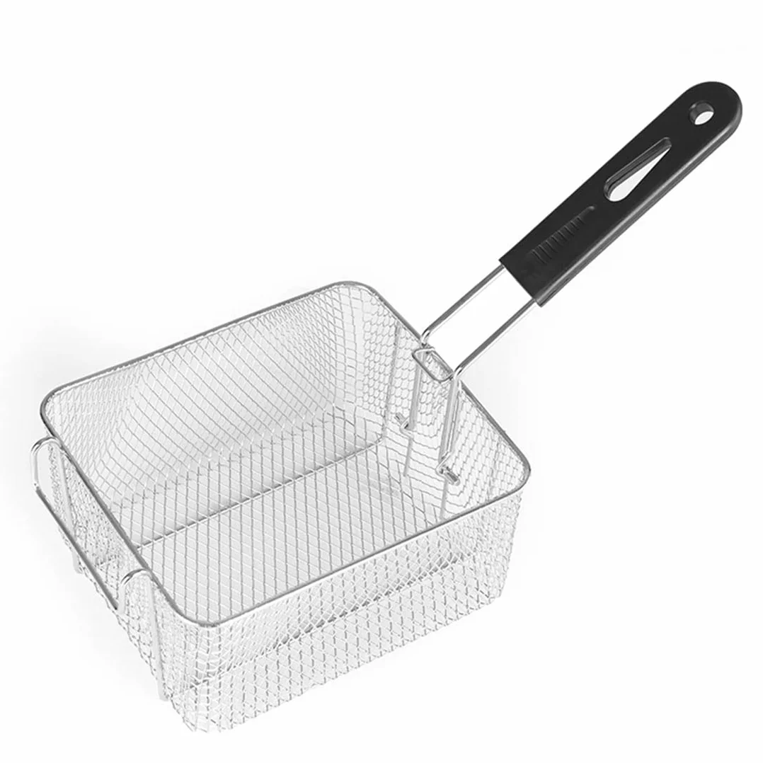 Cesta cuadrada de acero inoxidable con mango de goma