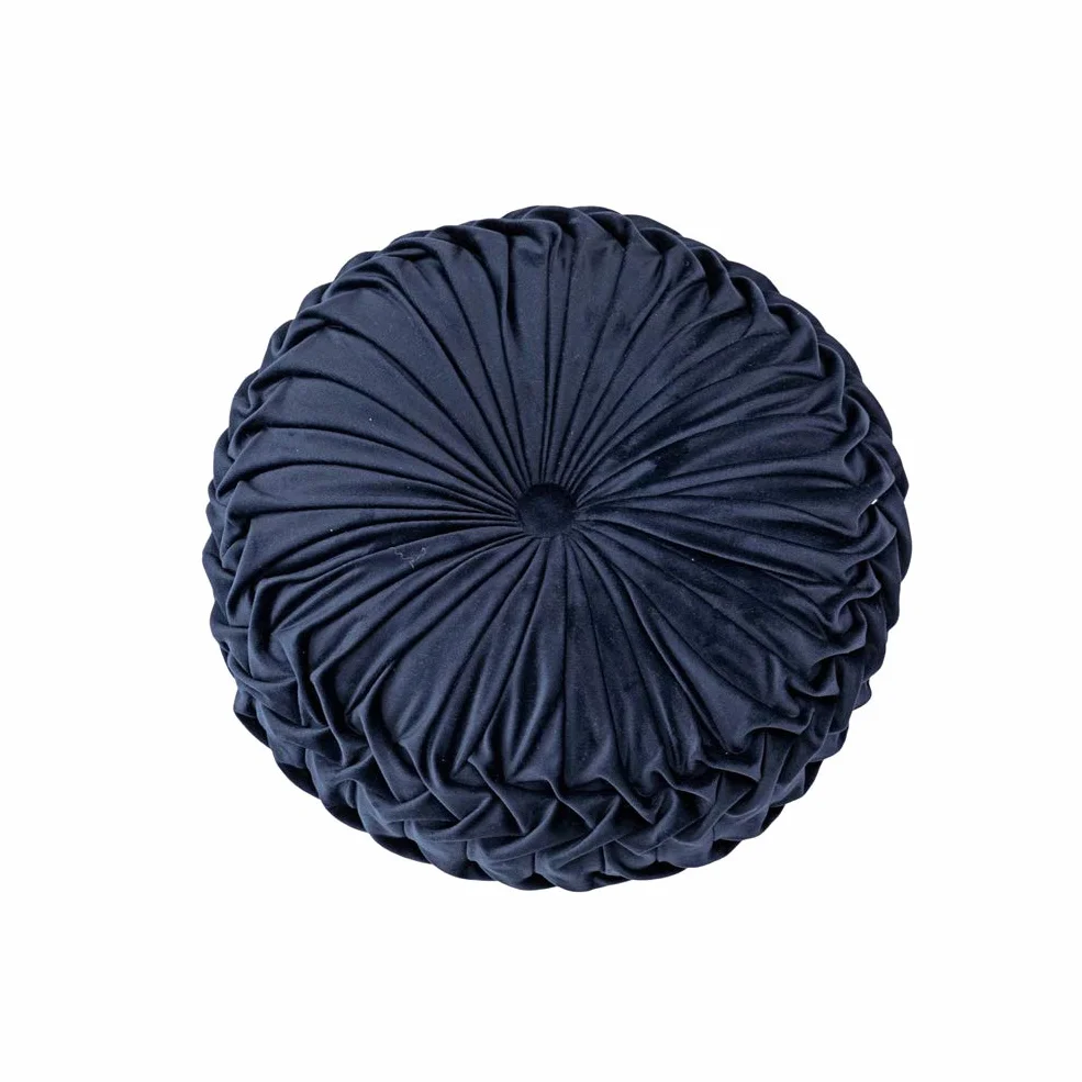 Cojín Redondo Plisado Almohada Sofá Azul Oscuro 38x10 cm