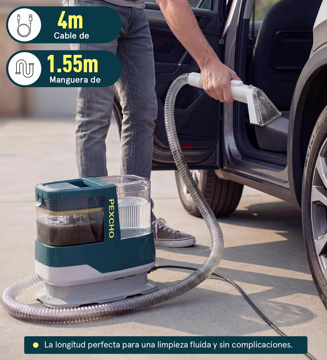 PEXCHO Limpiador de Tapicerias 18kPa Aspiradora de Agua Tapiceria 650W Maquina Limpia Tapicerias para Sofas Alfombras Coche Colchones y Mascotas con Autolimpieza,Depositos Extraibles,Tubos flexibles