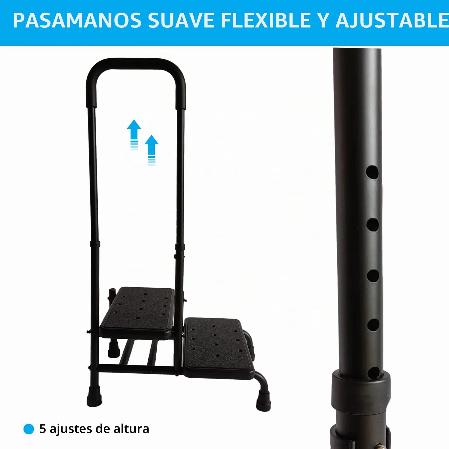 SECURA - Taburete con asa, doble peldaño hasta 160 kg, escalera con superficie antideslizante, seguridad para adultos, ancianos y niños en cocina, baño y casa
