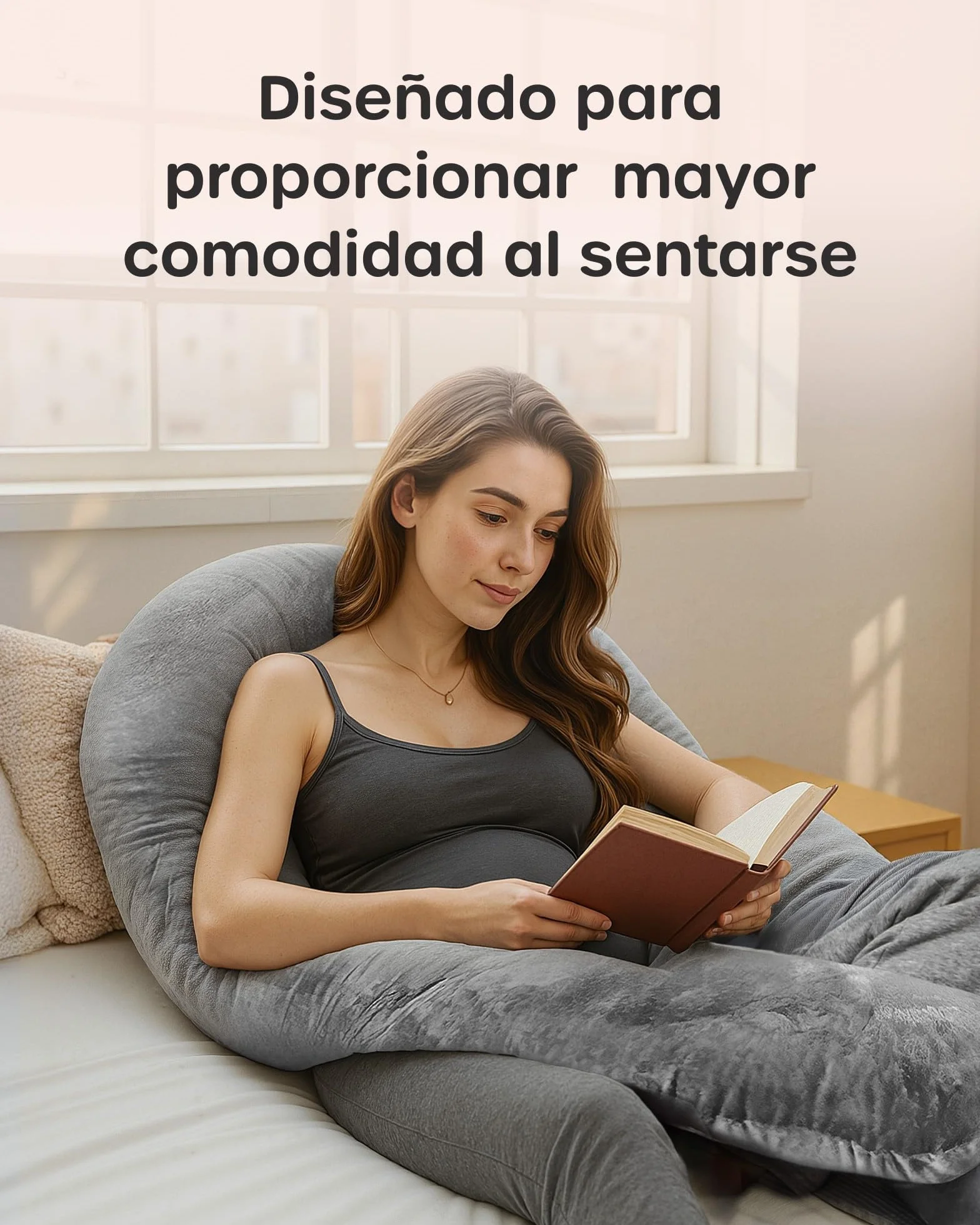 Almohada Embarazada Dormir en Forma de U, Cojin Embarazo Soporte Espalda Caderas Piernas Funda Terciopelo Lavable Gris