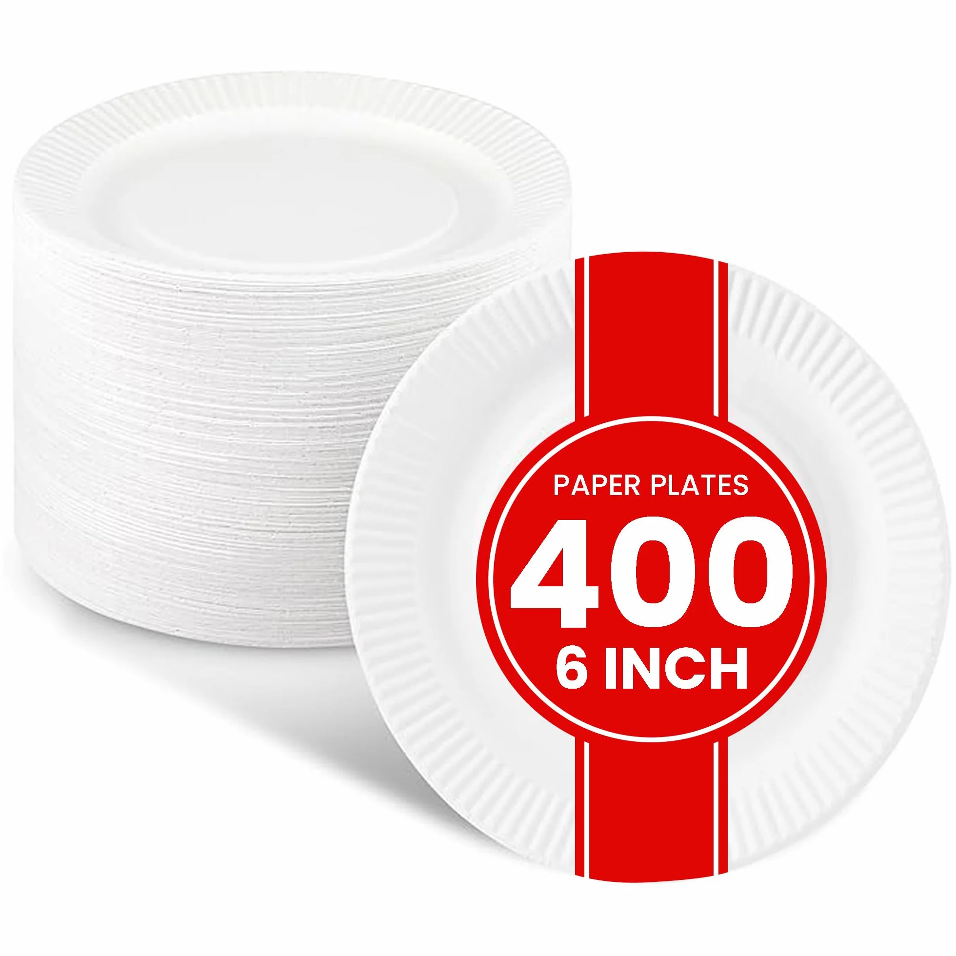 Platos de papel pequeños a granel – [Paquete de 400] – (redondos de 6 pulgadas) – Platos de papel desechables lisos sin revestimiento de 6 pulgadas – Para manualidades, eventos, proyectos,