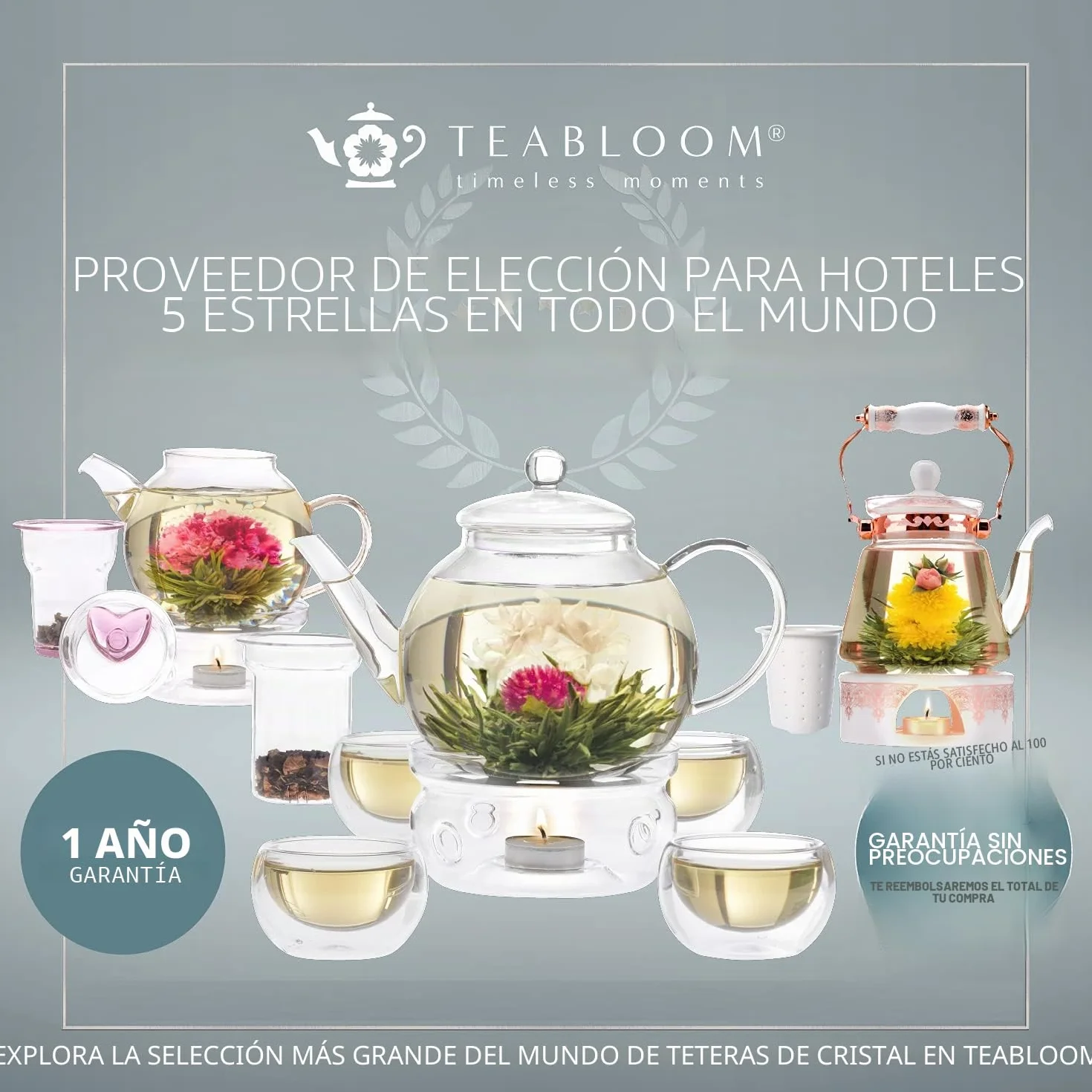 Teabloom Tetera Clásica de Cristal 1200 ml con Infusor Extraíble de Acero Inoxidable