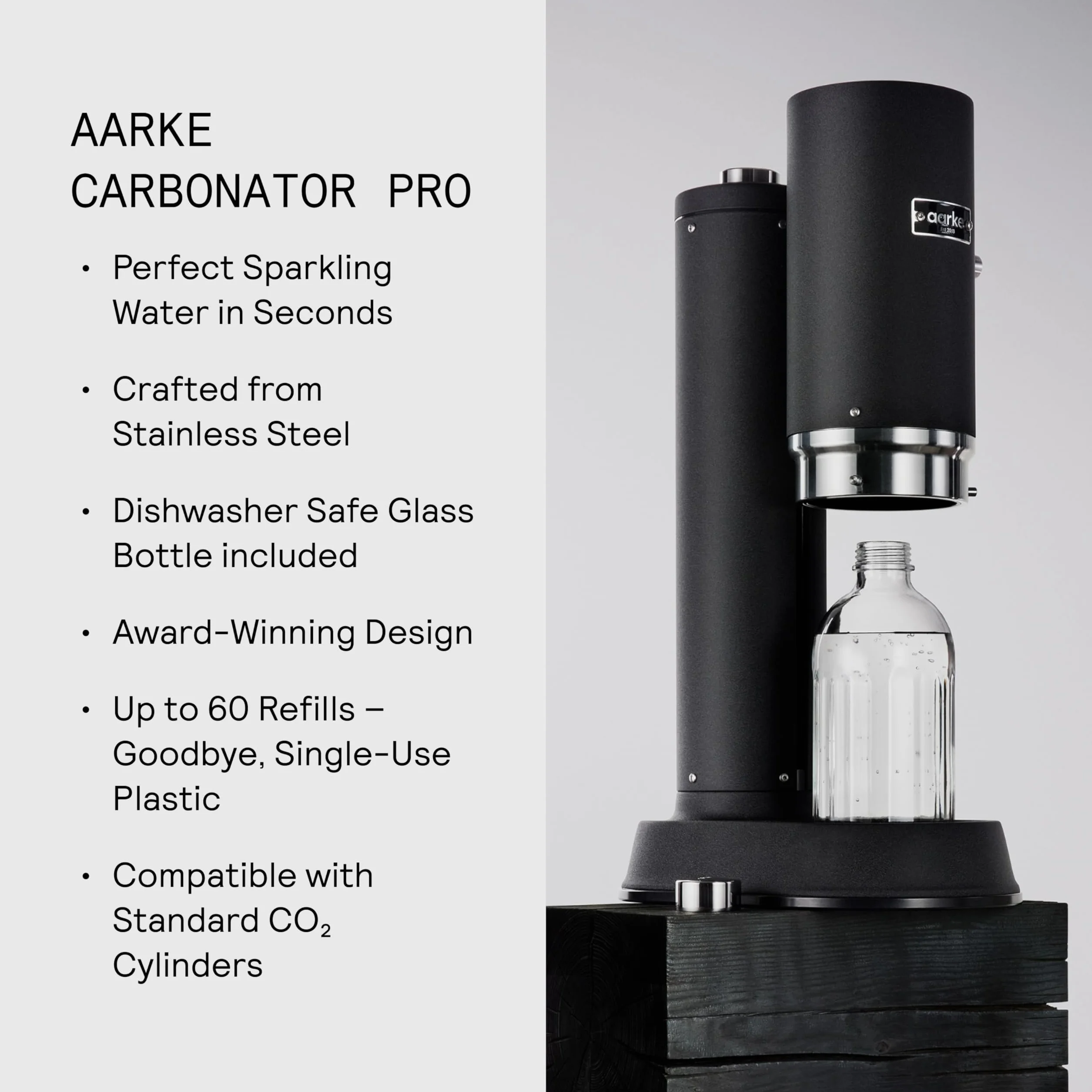 Aarke Carbonator Pro Máquina de Agua con Gas Negro Mate