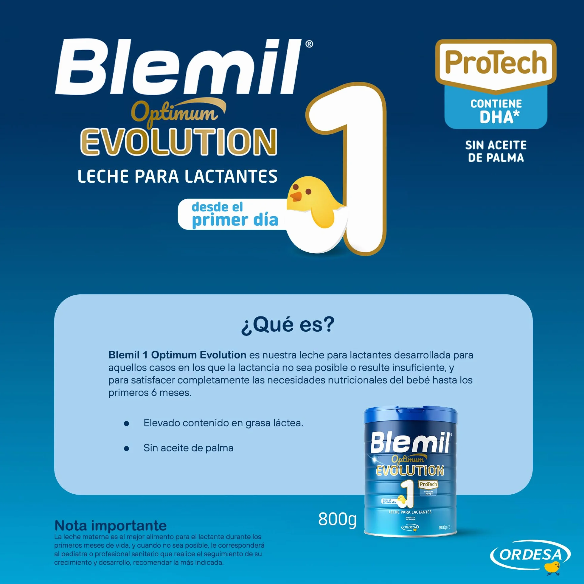 Blemil 1 Optimum Evolution 800g Leche de Inicio en Polvo para Bebé