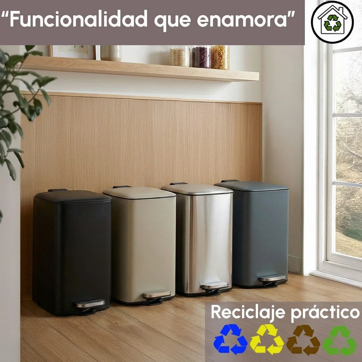 Cubo de Basura Metálico 20L Beige Mate Antihuellas 37x27x45 cm con Pedal y Cierre Suave