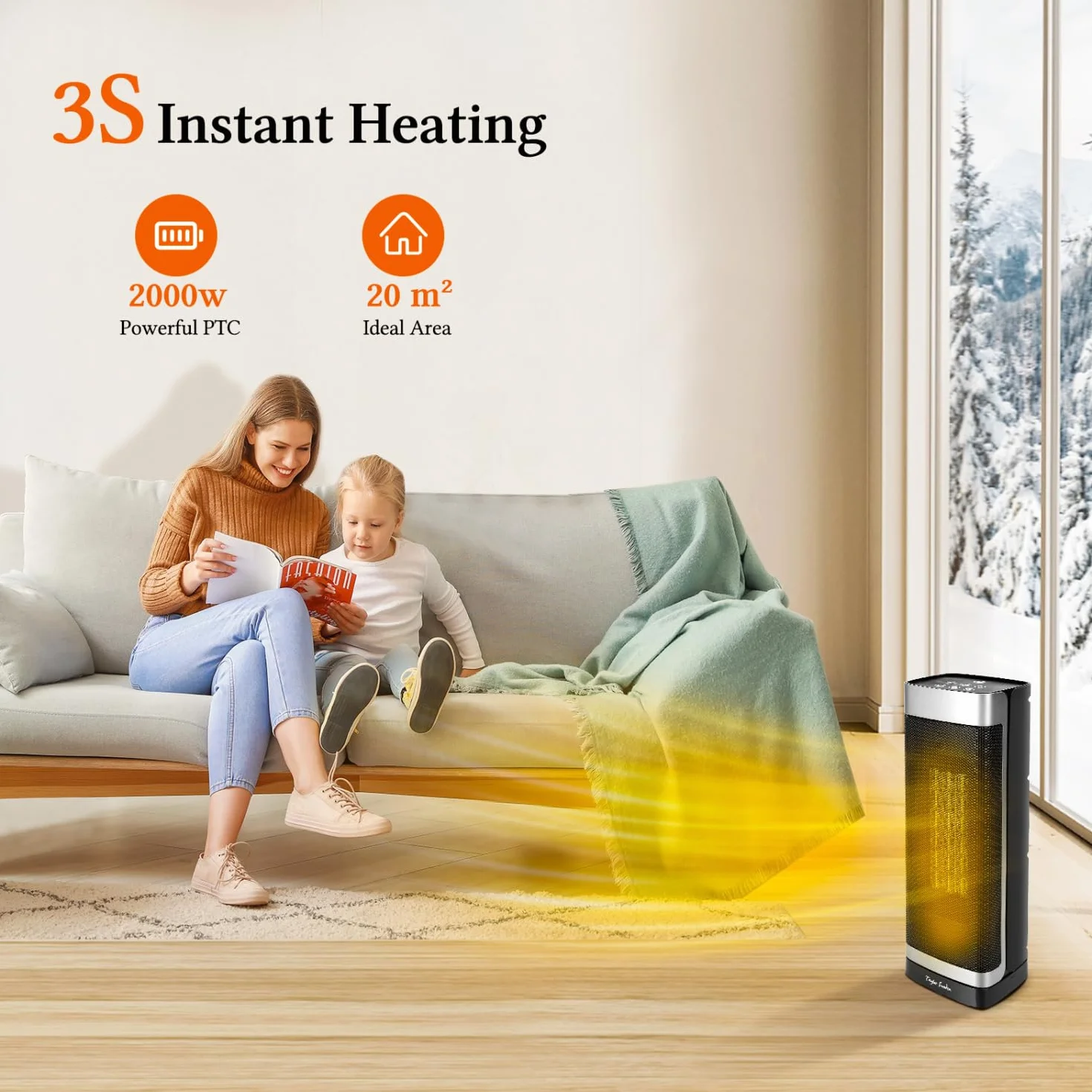Taylor Swoden Calefactor cerámico PTC, 2000W con mando a distancia, pantalla LED, temporizador 24H, oscilante 70º, 3 velocidades y modo ECO. Calentamiento rápido dormitorios, despachos etc, 2 Piezas