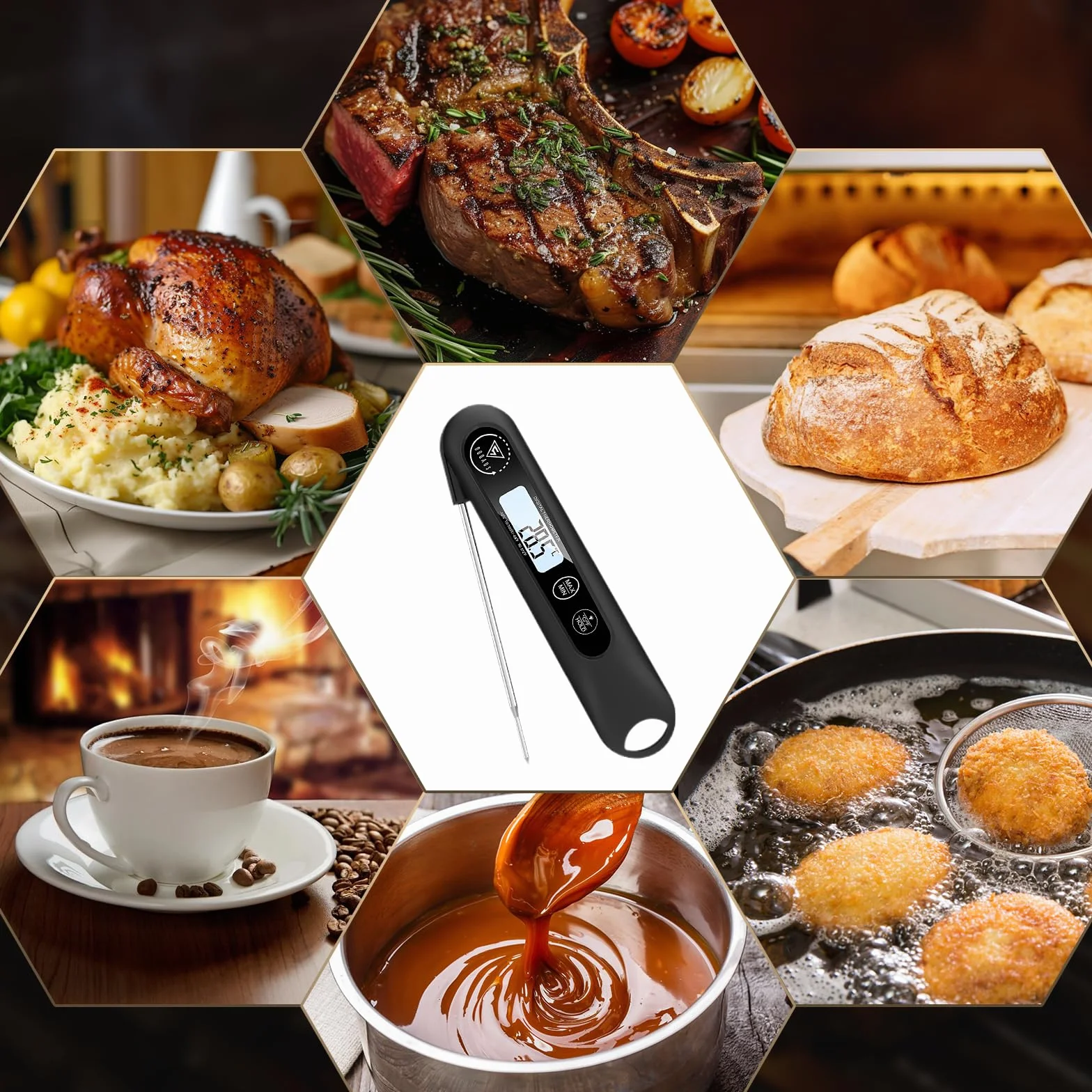 DOQAUS Termometro Cocina Digital de Lectura Instantánea de 3s, Termómetro Alimentos con Plegable Sonda Larga, Termometro Carne con Pantalla LCD para Carne, BBQ, Comida, Liquidos, Aceite, Agua