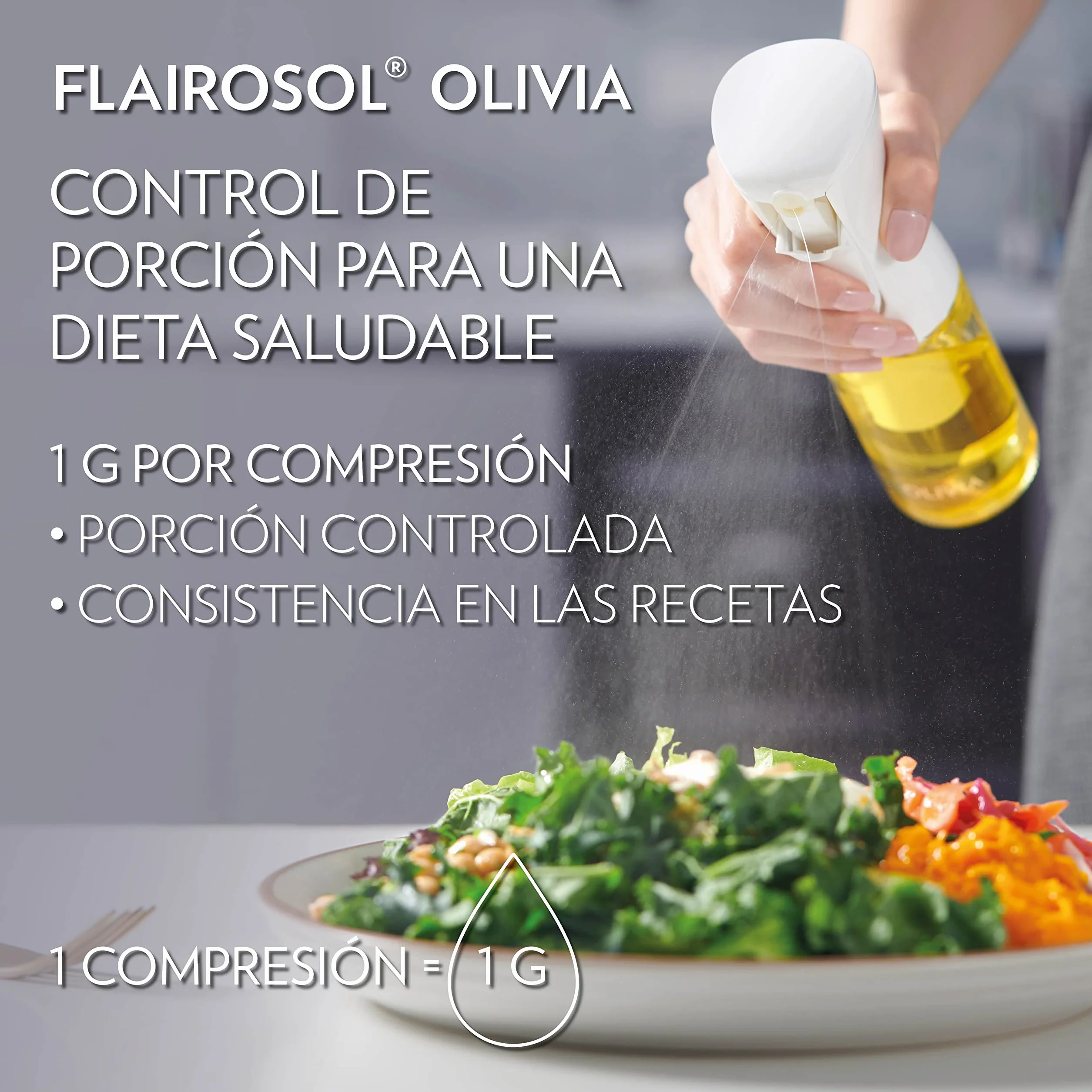 FLAIROSOL OLIVIA El Pulverizador de Aceite Avanzado Original para Cocina Barbacoas 130 ml Hojas Doradas