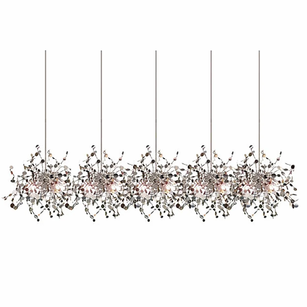 Colgante moderno para el accesorio de iluminación de la sala de estar del guardarropa, pequeño durante la luz, candelabros de fuegos artificiales creativos, candelabro de arte de acero inoxi