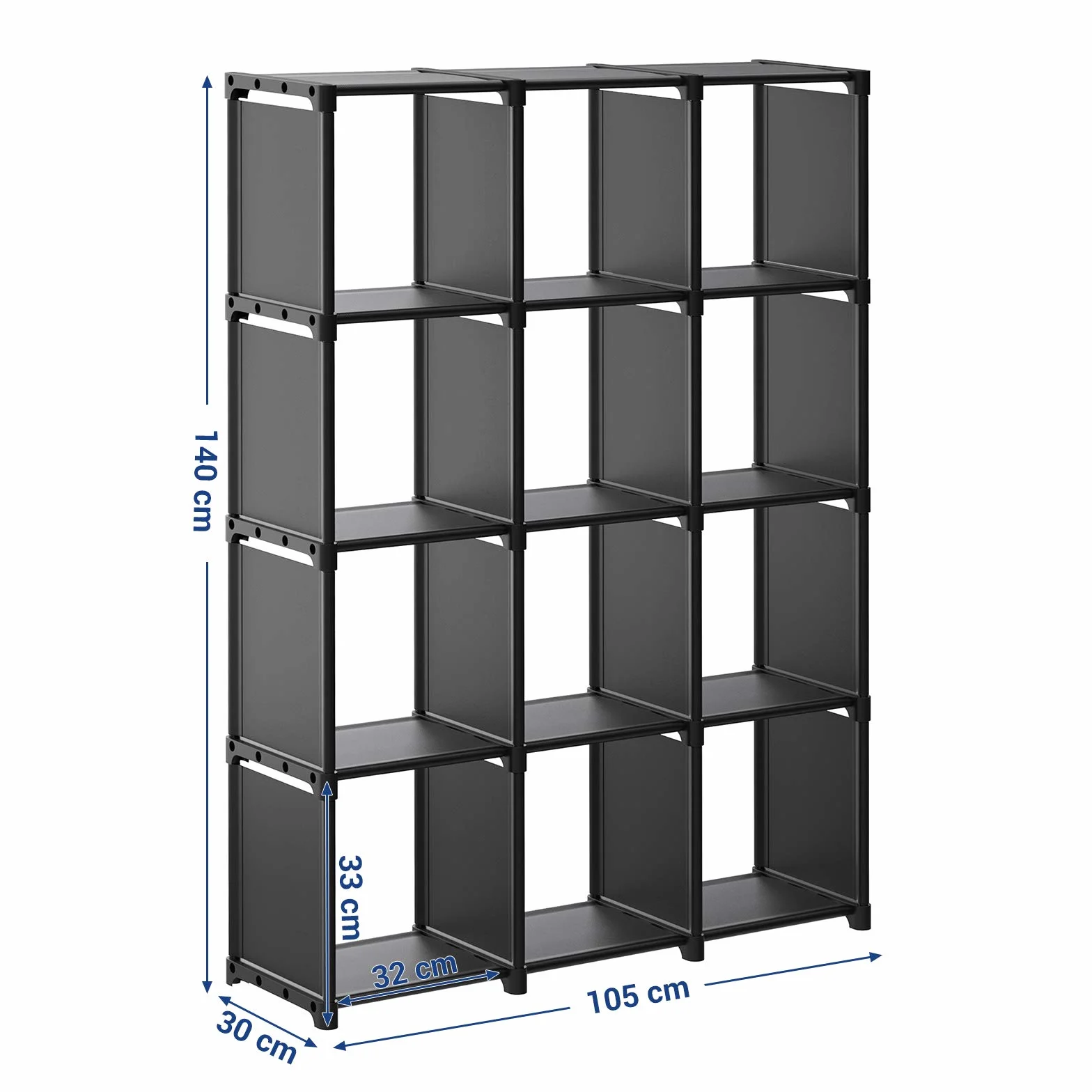 SONGMICS Estantería Modular 12 Cubos, Librería Abierta, Armario Almacenaje Negro LSN12BK