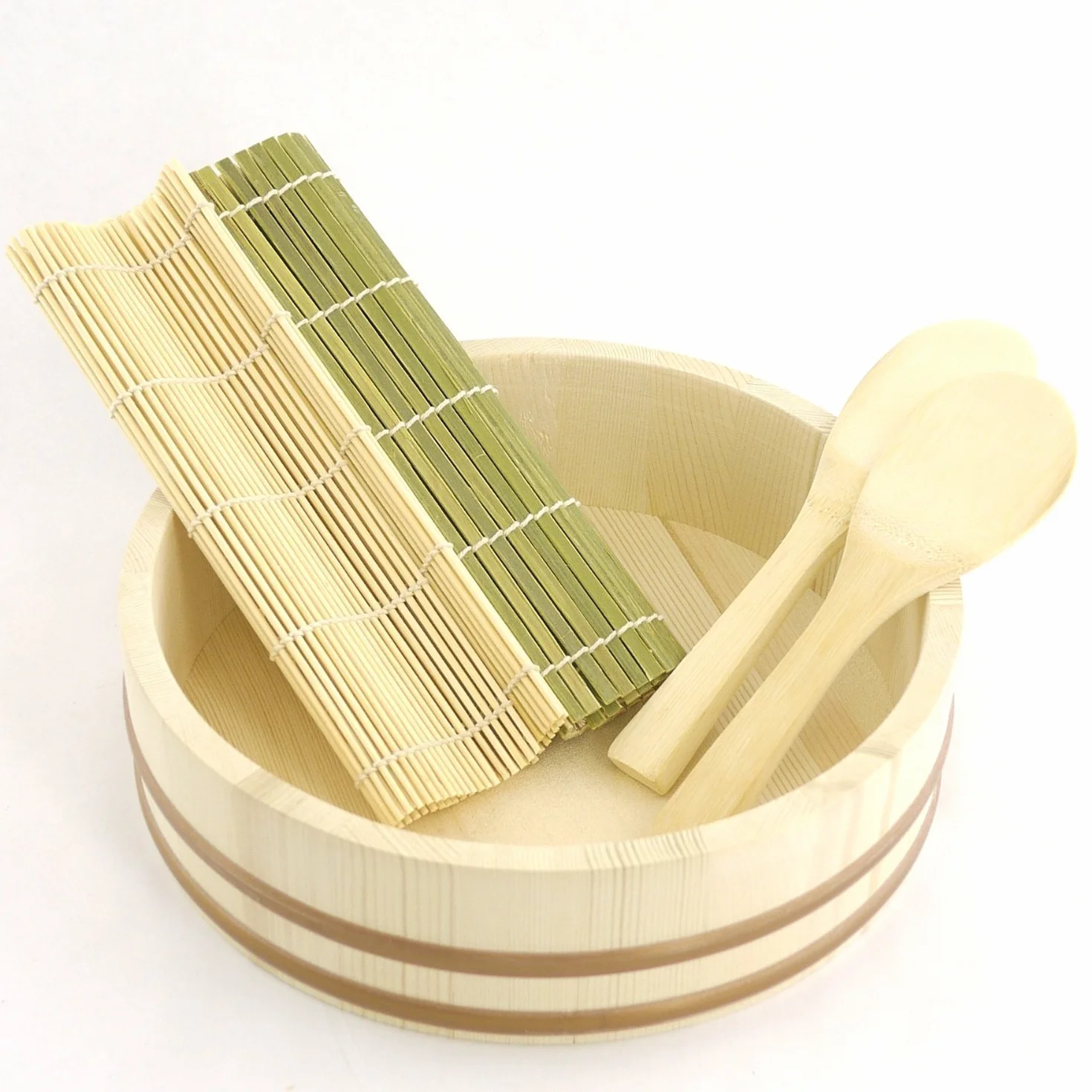 10.6 BambooMN Sushi Oke Bañera Hangiri 5 Piezas hacer sushi pack de accesorios