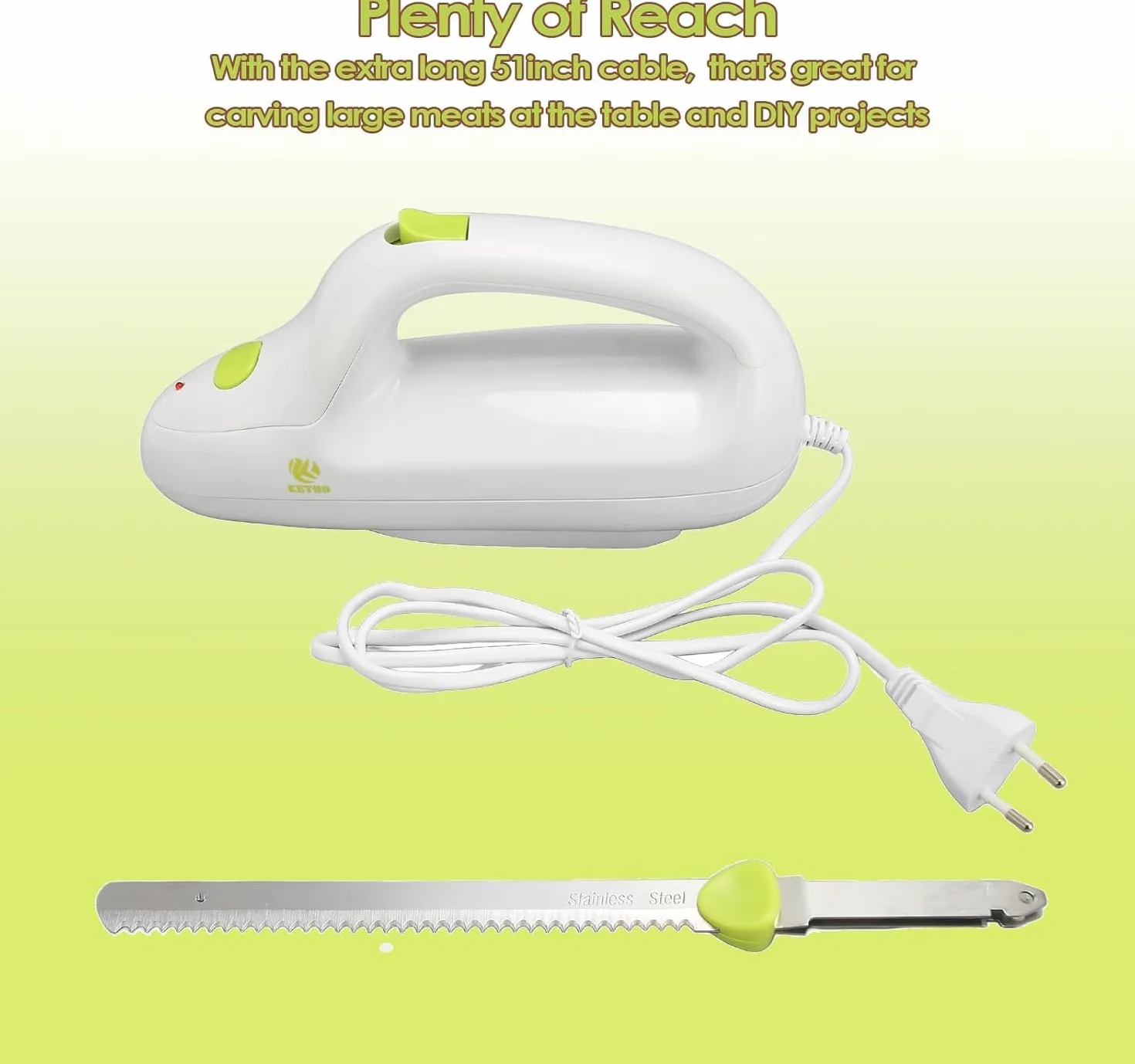 Cuchillo Eléctrico Dentado Zerodis, Cortador De Carne Portátil, Ideal Para Pan, Carne Congelada, Jamón, Tomates Y Pavo, Mango Ergonómico, Ligero Y Fácil De Limpiar