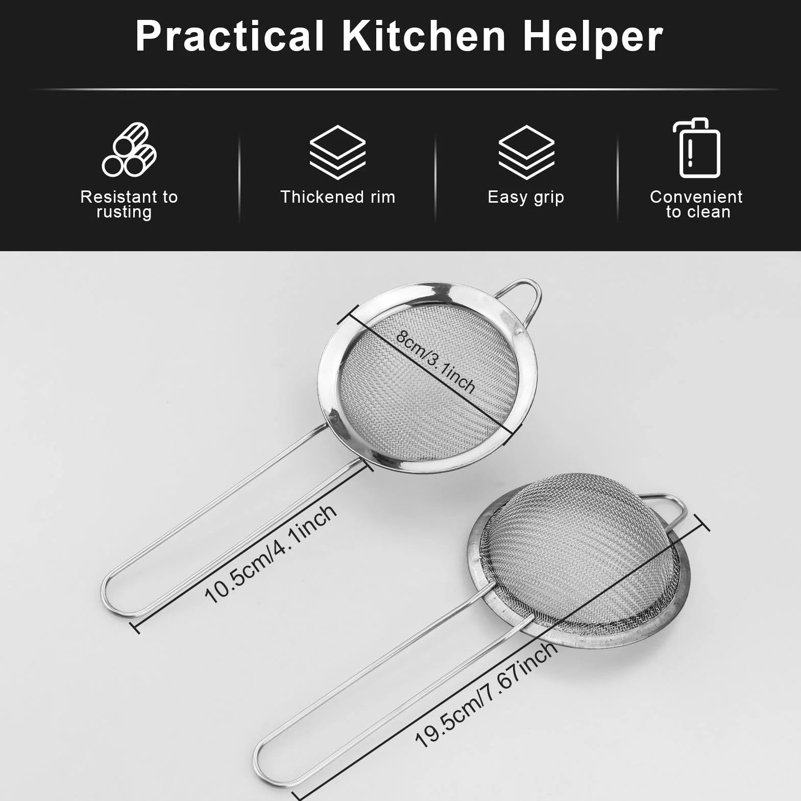 Juego de 2 coladores de acero inoxidable 8 cm colador de té con ganchos