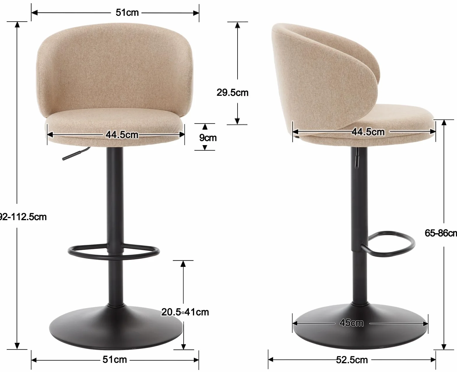 chairus Juego 2 de Taburetes de Bar Altura Ajustable Taburetes de Cocina Moderno con Respaldo, Sillas Altas Mostrador Tapizadas de Tela Taburetes Barra Cómodo con Base de Metal para Hogar, Caqui