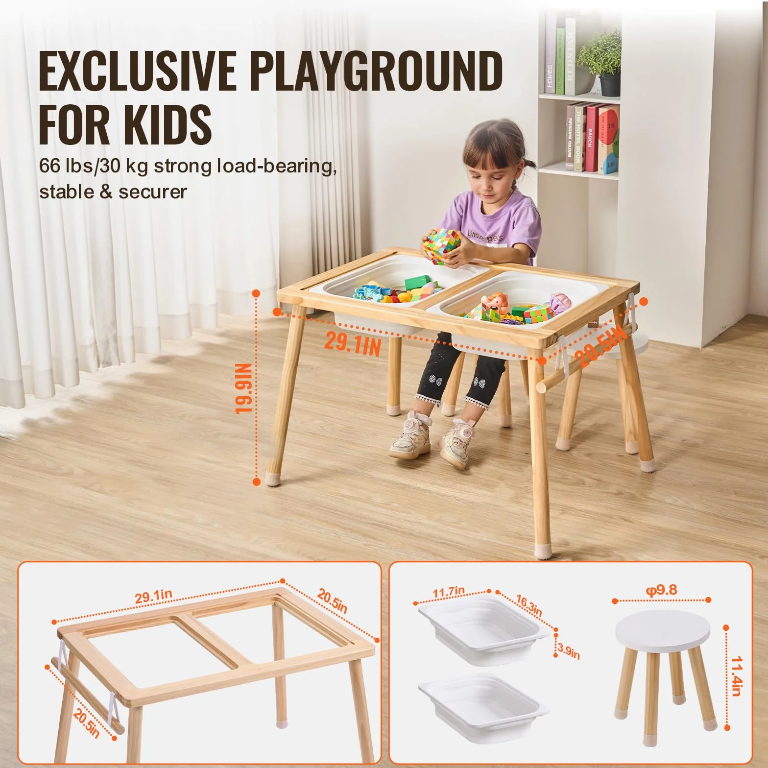 VEVOR Mesa Sensorial para Niños con 2 Taburetes, Contenedores y Soporte para Rollos de Papel, Juego de Agua y Arena