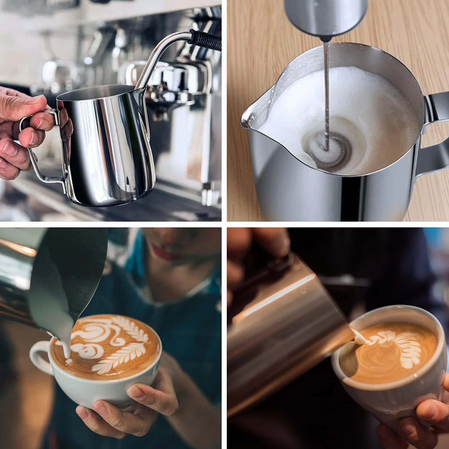 Jarra de espuma de leche de acero inoxidable de 350 ml con pluma de decoración, taza de espumador de café, leche, capuchino, latte, art barista, jarras de vapor-plateado