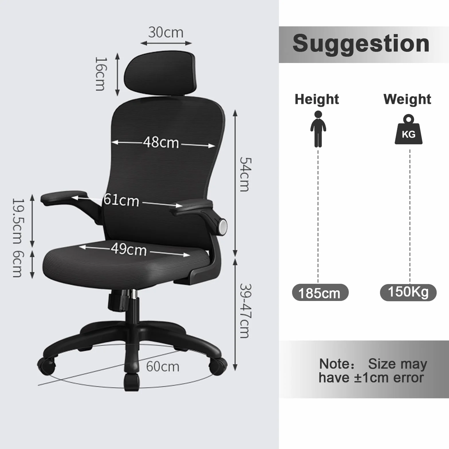 LEVIPE Silla de Oficina Ergonómica con Soporte Lumbar, Reposabrazos y Reposacabezas Ajustable, Respaldo Alto Giratoria