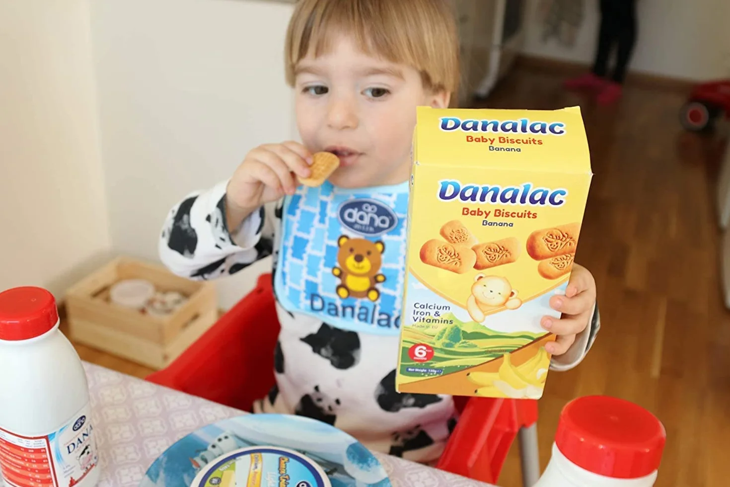 DANALAC Galletas de bebé 120g Paquete combinado 2 plátano 2 cacao 2 natural Aperitivos niños 6 meses calcio hierro vitaminas