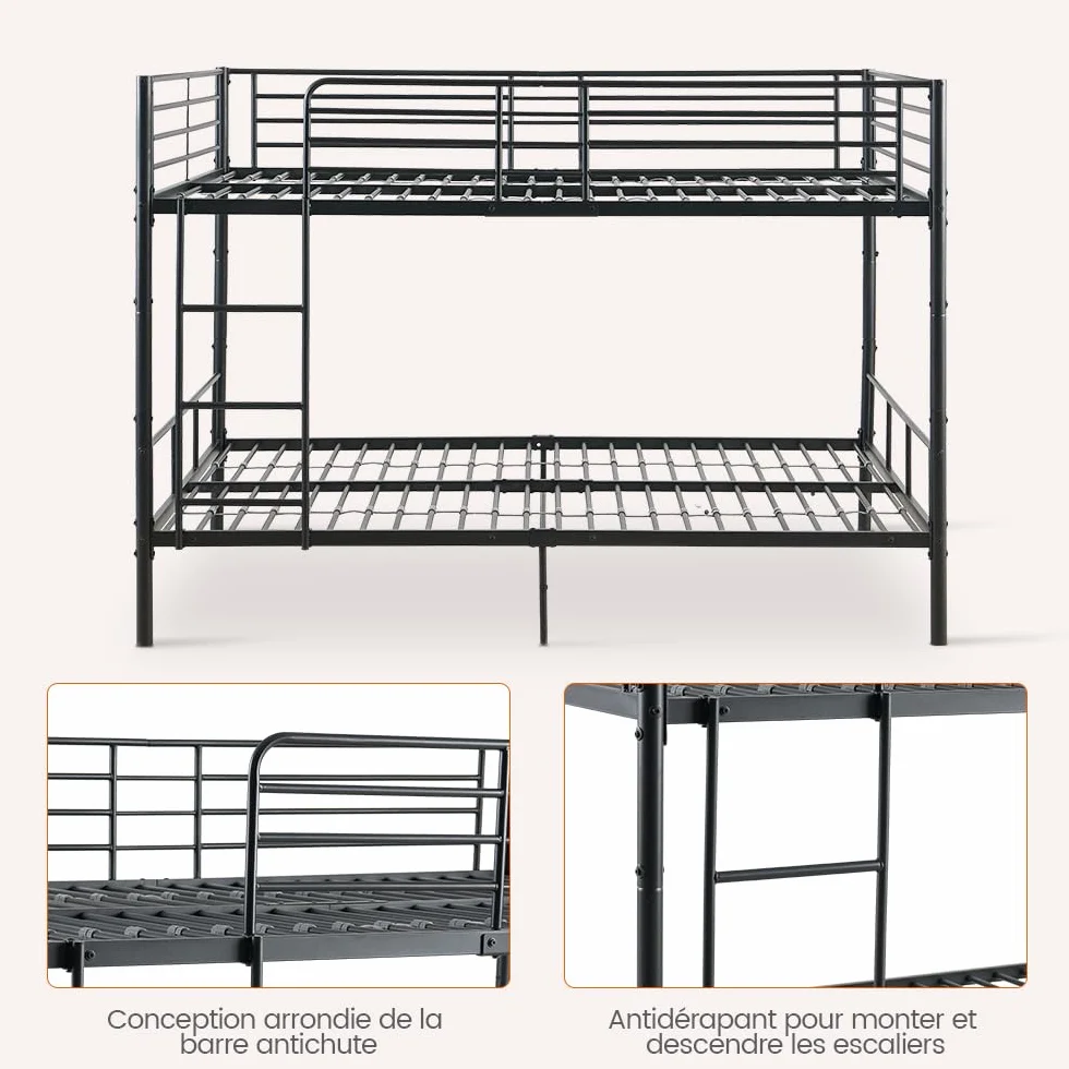 DORAFAIR Litera de Metal 140x200 con Almacenamiento, Robusta y Estable, Negra