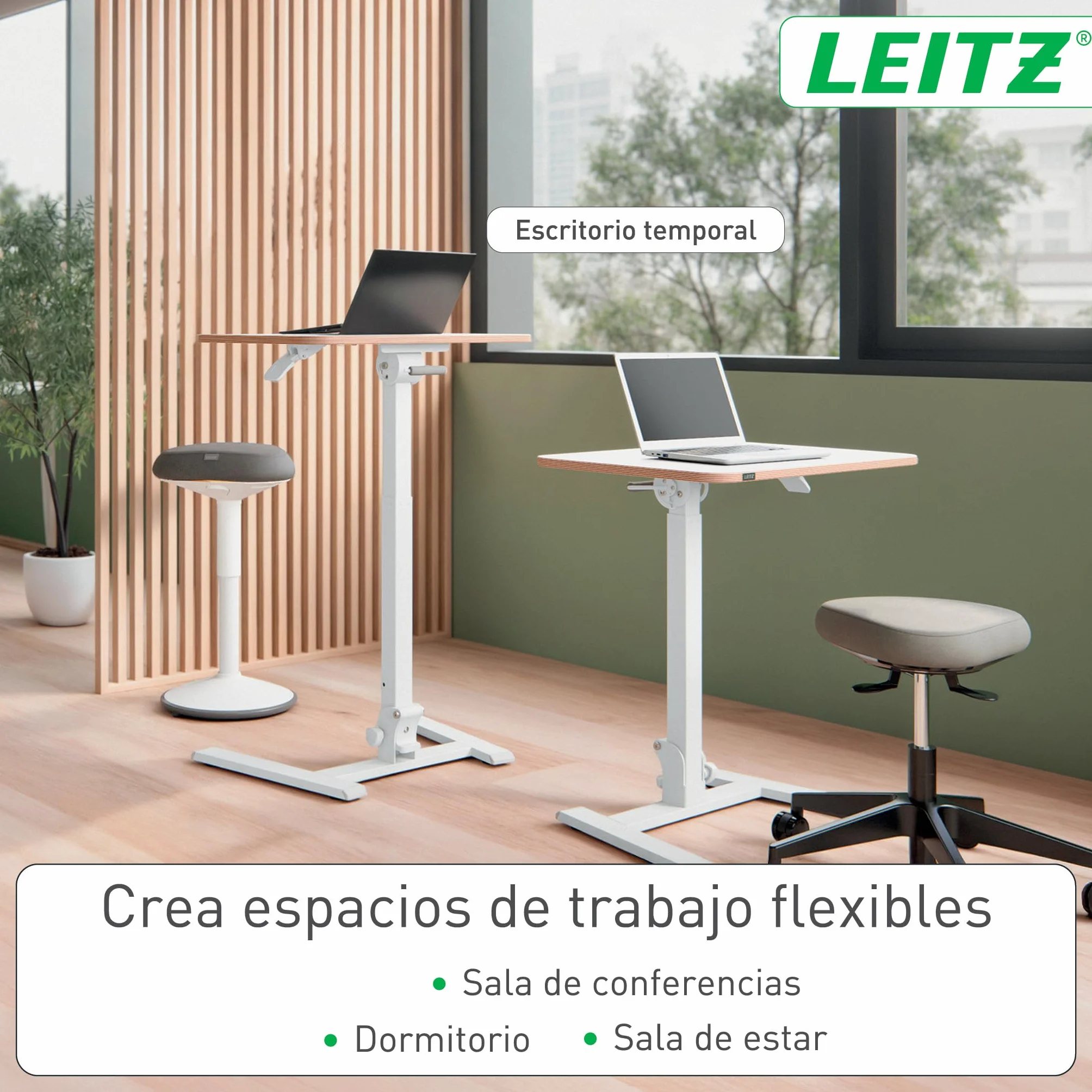 Leitz Ergo Escritorio Compacto Plegable para Trabajar Sentado o de Pie – Mesa Portátil con Asa, pensado para Ordenador Portátil, Soporta hasta 20 kg, 65x46 cm, Blanca, 65880001