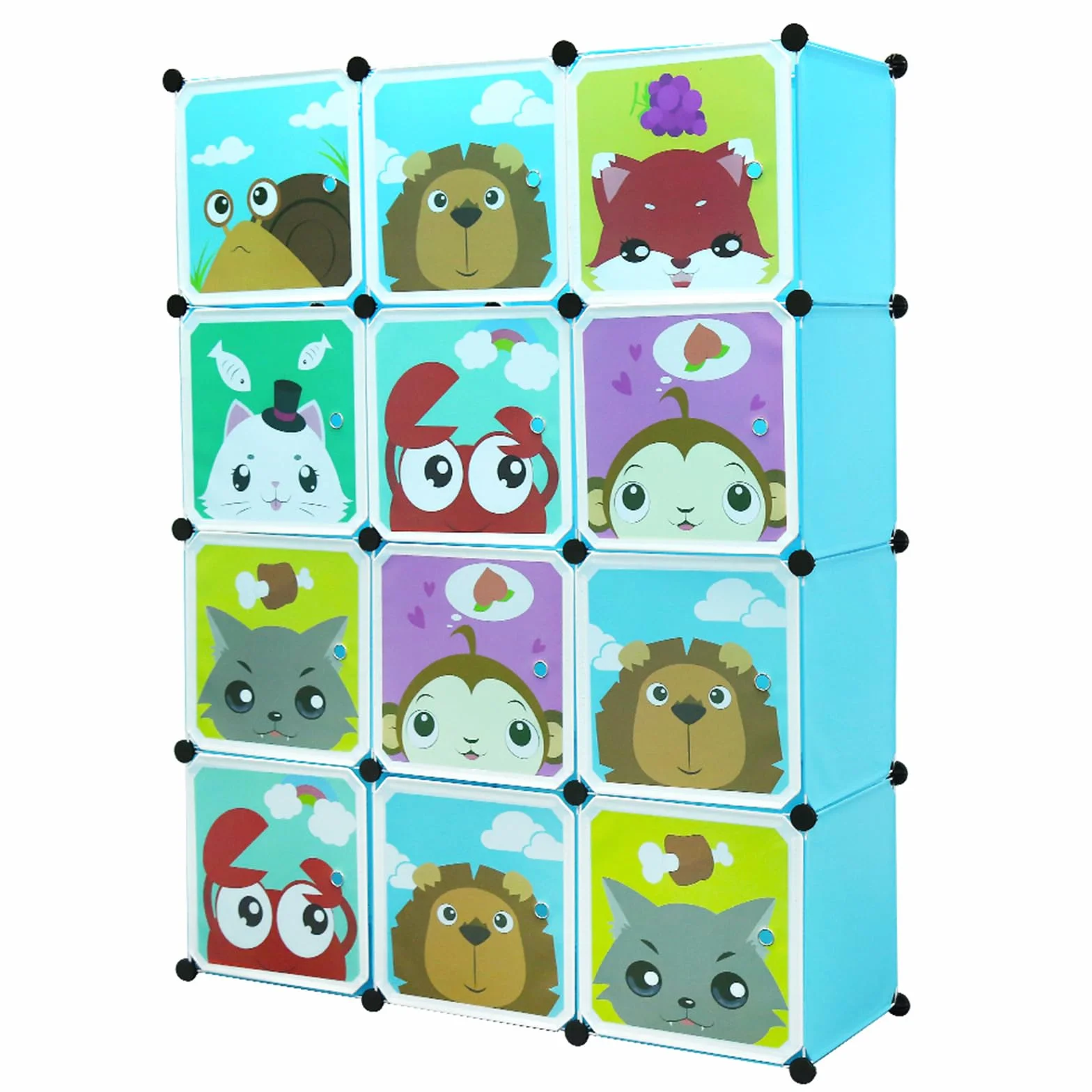 Armario infantil 12 espacios 4 capas con puertas para ropa zapatos baño juguetes
