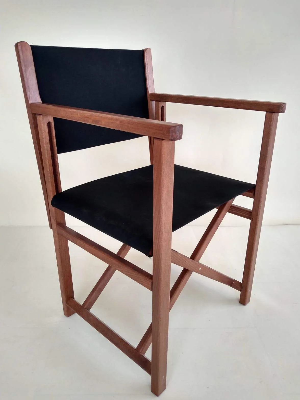 AUTENTICA Silla Menorquina - Silla Director - Silla Plegable en Madera para TERRAZA y Jardin en Color Brandy Y Tela ACRILICA Color Negro