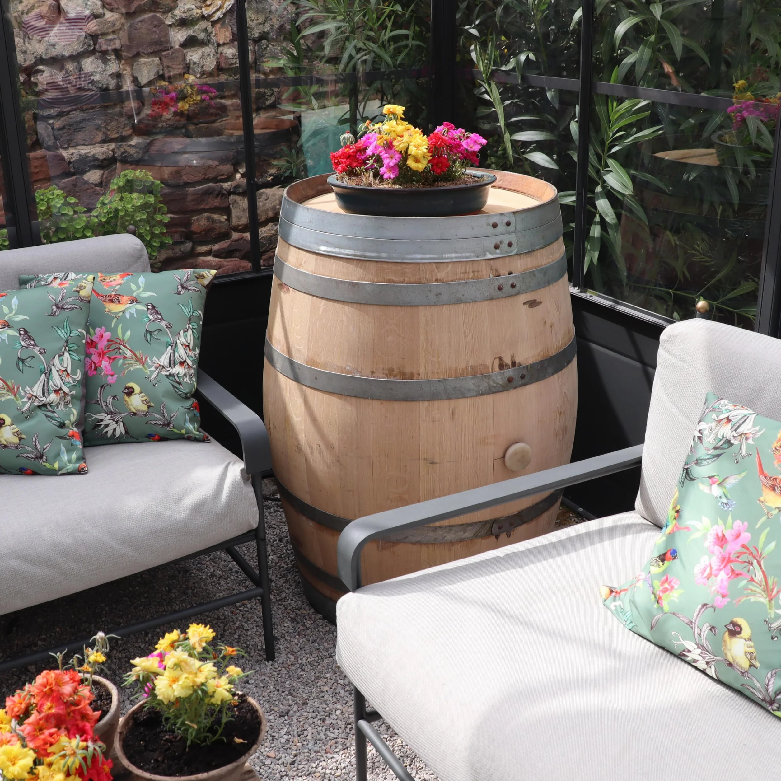 Barrica de vino auténtica de roble para decoración de jardín, de 225 litros