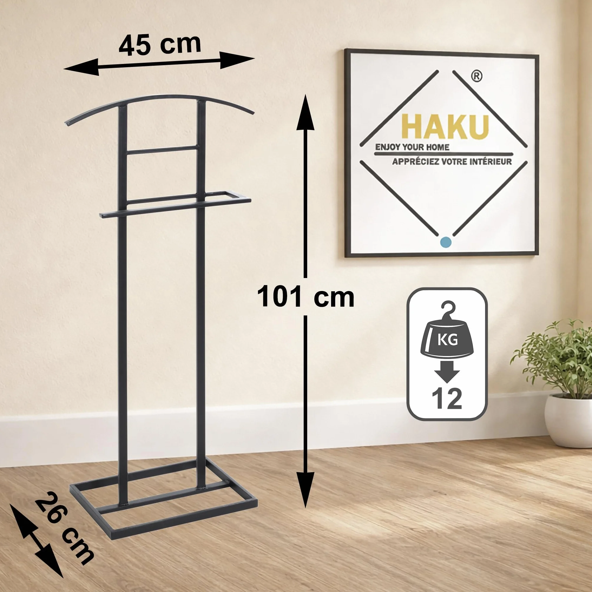 Valet de hombre de metal negro HAKU galán de noche 45x101x26 cm Moderno