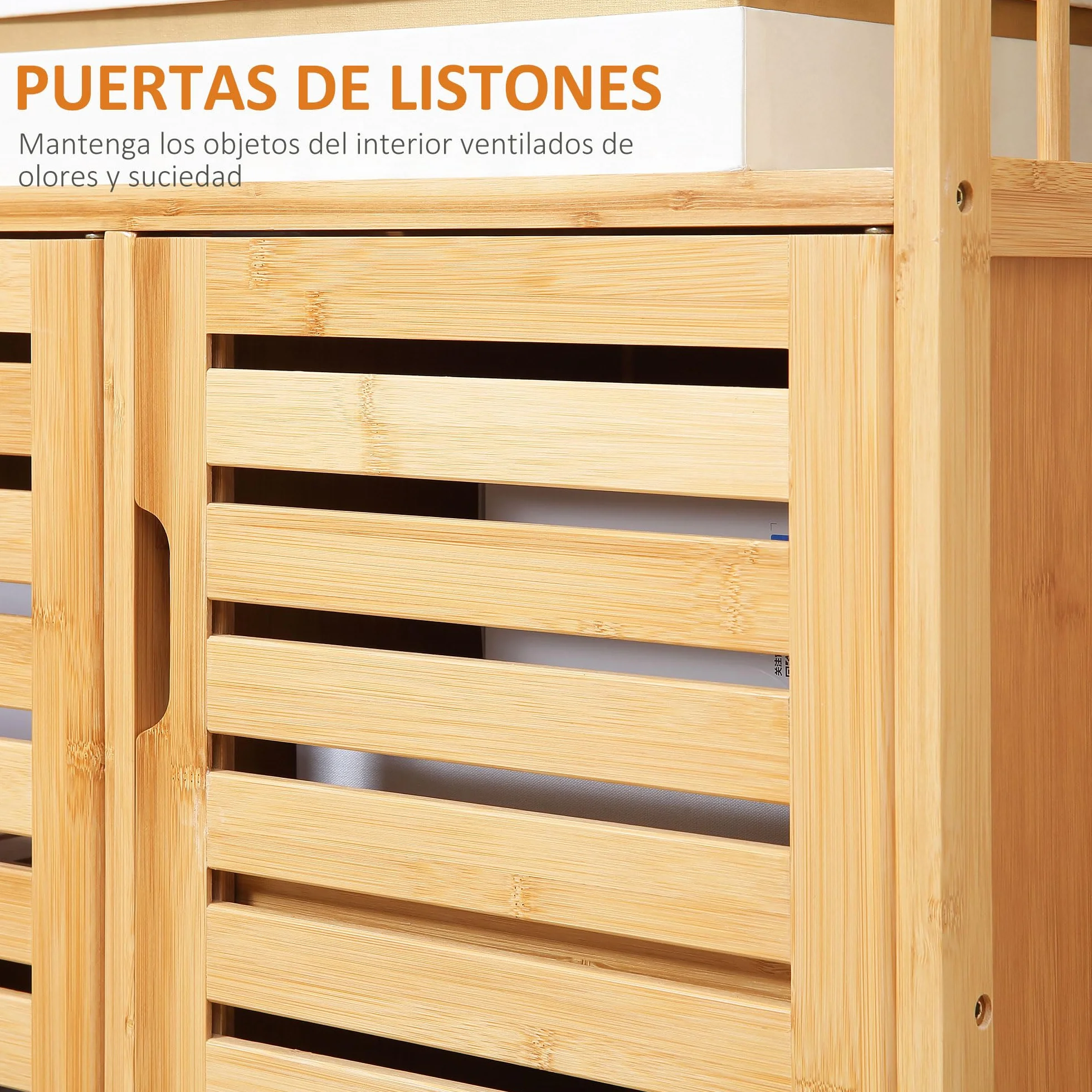 HOMCOM Aparador de 3 Puertas Ranuradas Aparador para Salón de Bambú con Estantes para Comedor Cocina Entrada Natural 100x35x82 cm