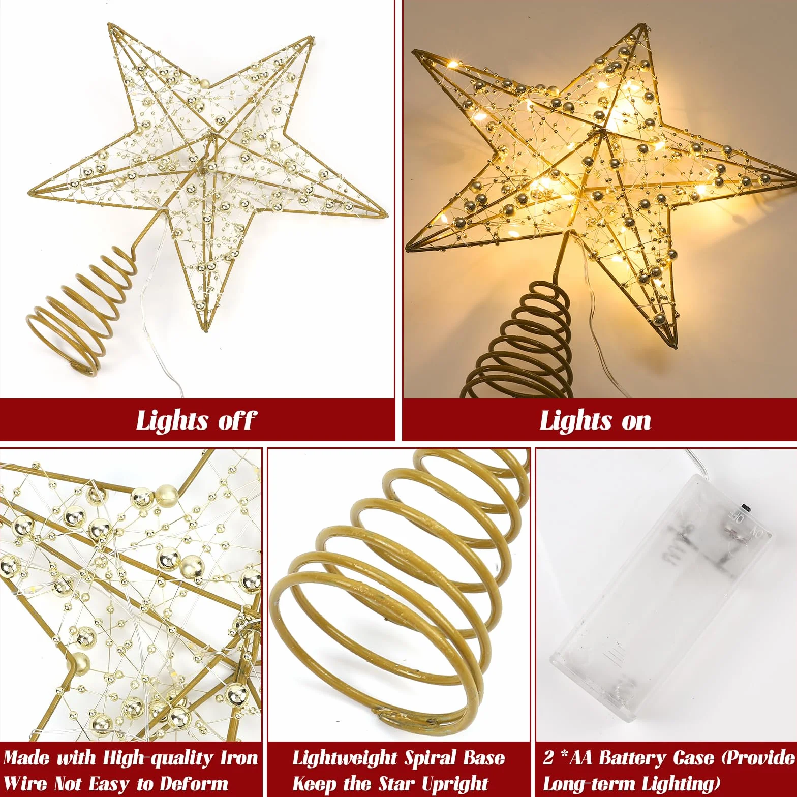 Estrella Arbol Navidad, Diealles Shine Topper de Árbol de Navidad Led con Luces en Forma de Estrella para la Decoración de Festiva (20 x 25 cm)