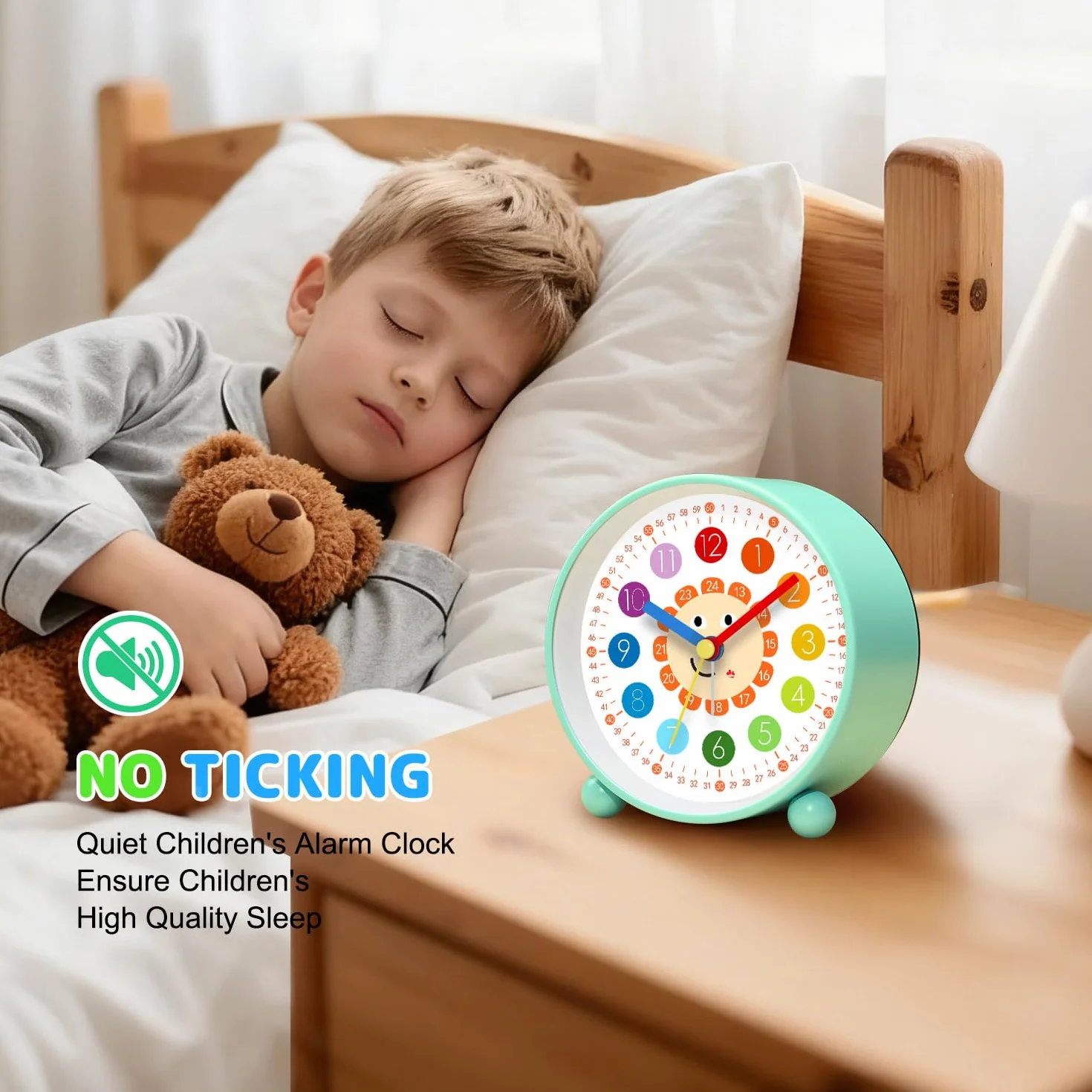 Reloj despertador analógico para niños con luz nocturna educativo